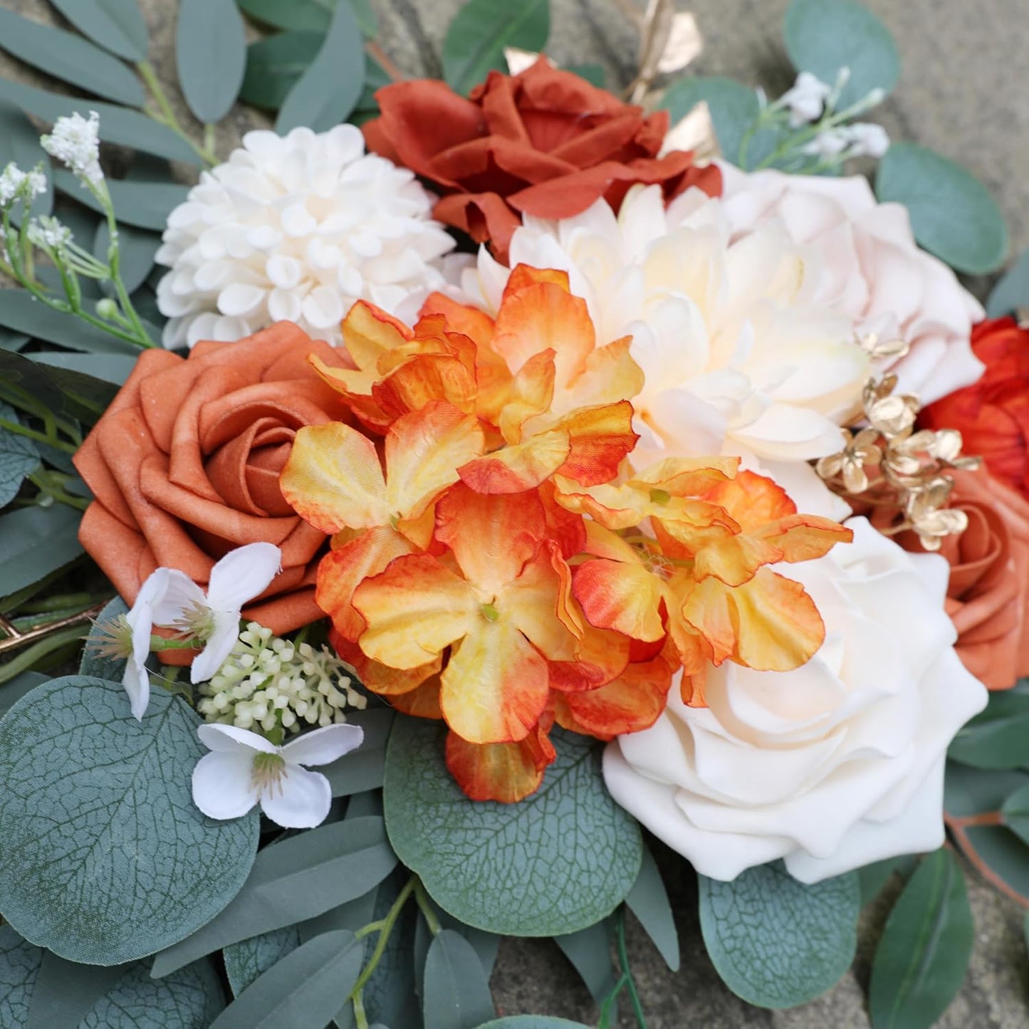 ponatia Wedding Arch Flowers (Pack of 2), Artificial Burnt Orange Wedding Flowers for Wedding Welcome Signs Decorations and Arch Flowers for Wedding Ceremony Reception (Burnt Orange & Ivory)