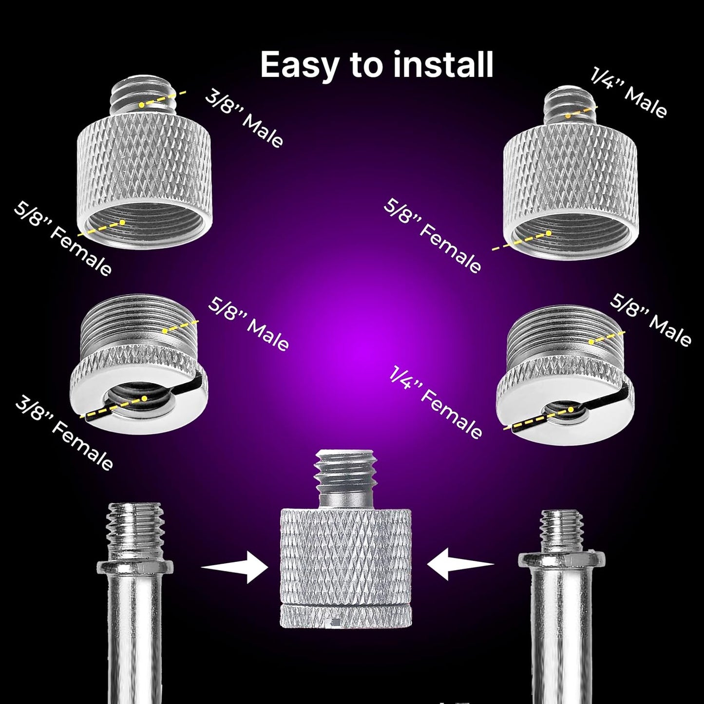 IXTECH Mic Stand Adapter Set 8 pieces Metal Microphone Stand Screw Thread Adapter 5/8 Female to 3/8 Male 3/8 Female to 5/8 Male 5/8 Female to 1/4 Male 1/4 Female to 5/8 Male Tripod Adapter ADP03 Slvr