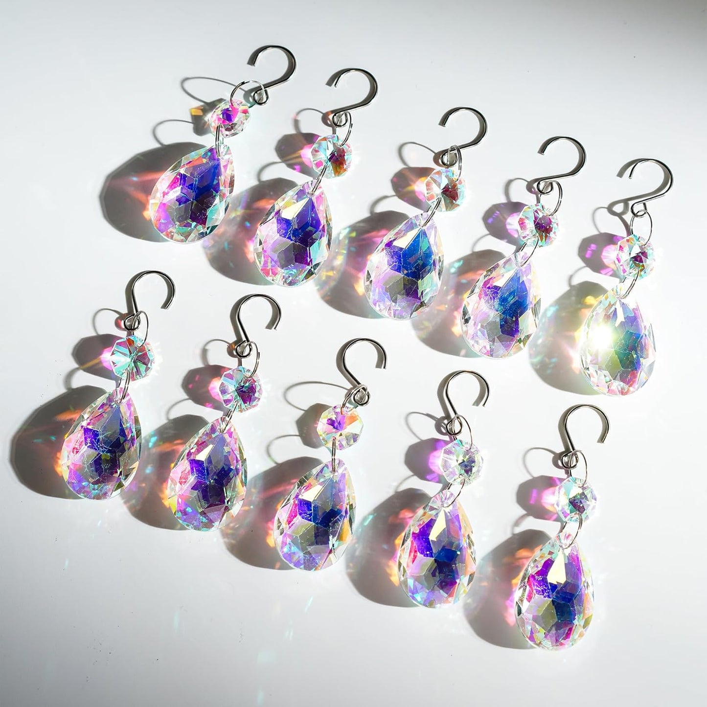 H&D HYALINE & DORA 3Inch Crystal Suncatcher Bauhinia Prisms Pendants 10Pcs Chandelier Crystals Replacement Hanging Sun Catcher Beads for DIY Arts Crafts Decor (AB)
