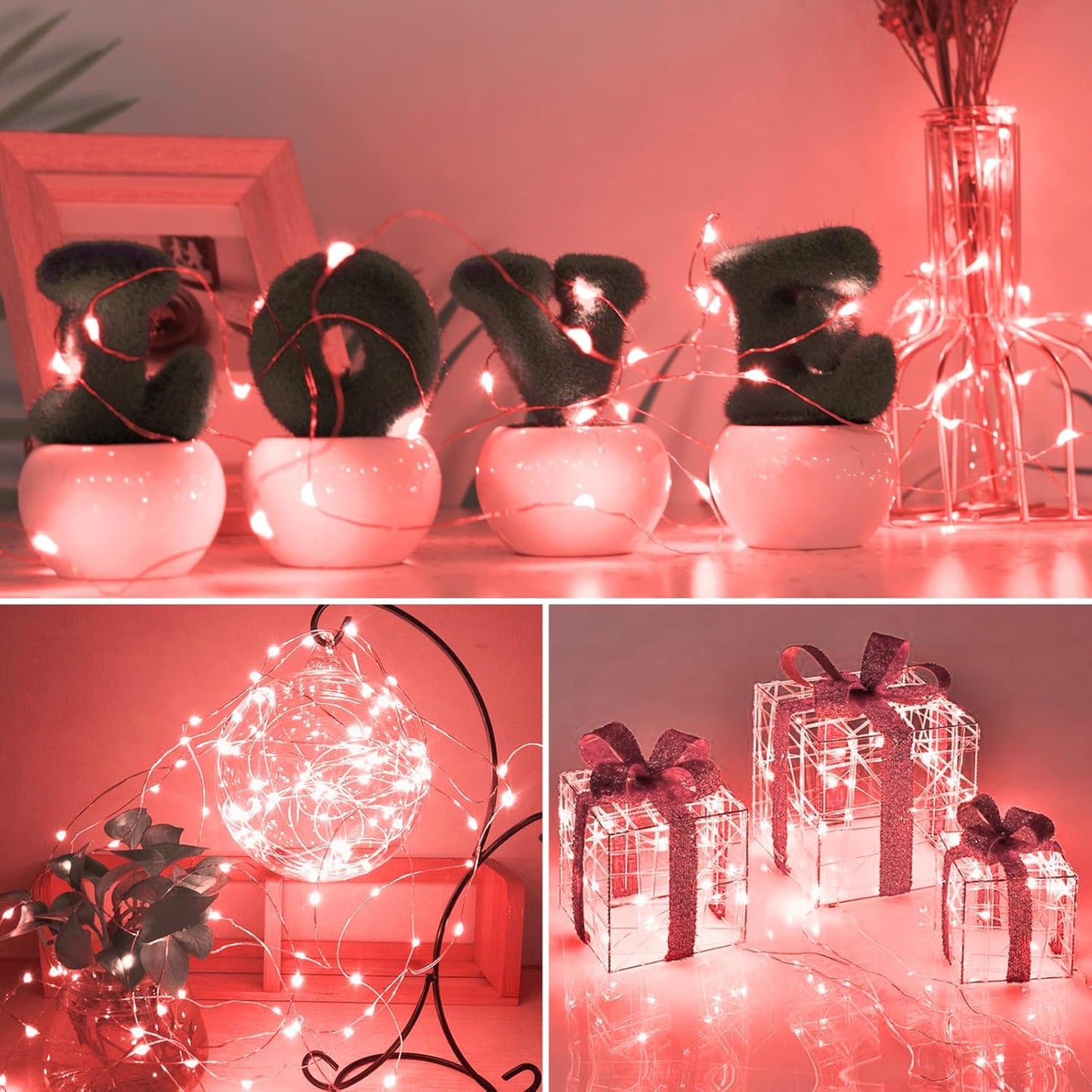 kolpop 6 Pack LED Fairy Lights Battery Operated, Mini Twinkle String Lights Battery Powered Waterproof for Christmas Mason Jars Party,Red