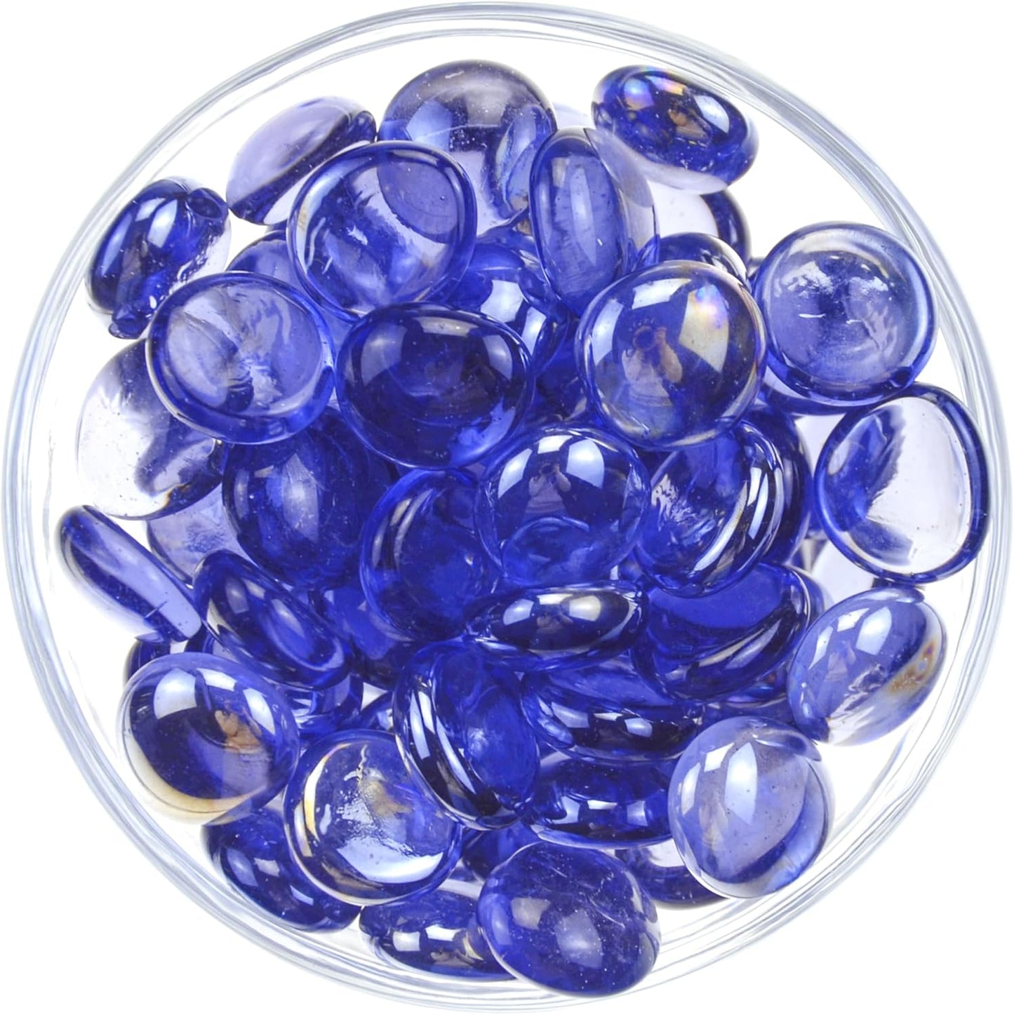 KINGOU Flat Glass Gems/Marbles/Stones/Beads for Vase Filler, Table Scatter, Games - 1 Lbs (17-19mm, Approx. 3/4") (Purple, Standard) - Light Purplish Blue