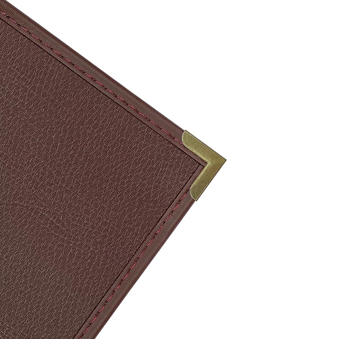 Goodsmart Pajco Style Restaurant Menu Covers – Pack of 10, Side-Loading Menu Holders, Single Stitched Edge, Clear Vinyl Menu Sleeves, Leatherette Trim, Gold Corners, Burgundy, 2 View (8.5" x 11")
