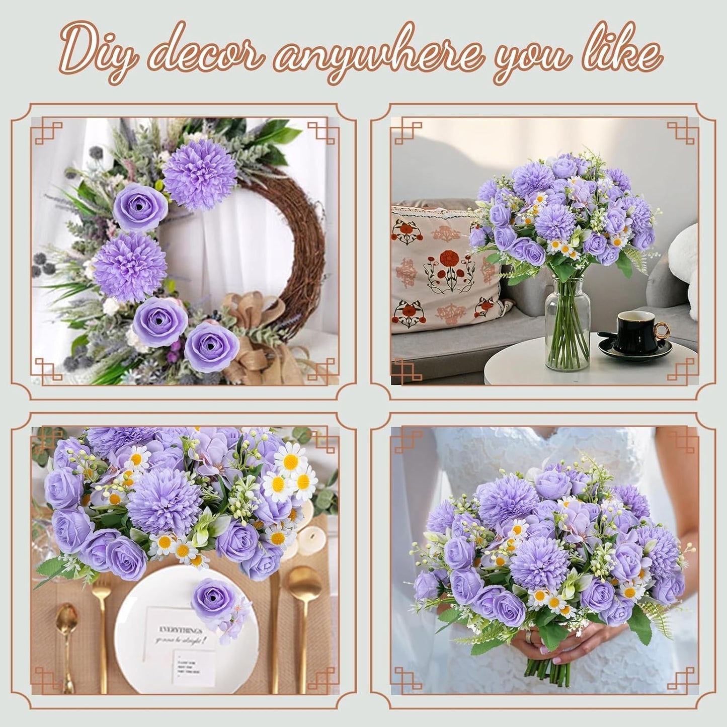 12 Packs Peonies Artificial Flowers,Silk Artificial Peonies Flowers Fake Peony Faux Floral Arrangements Bouquet for Centerpiece Table Wedding Party Home Decor Purple