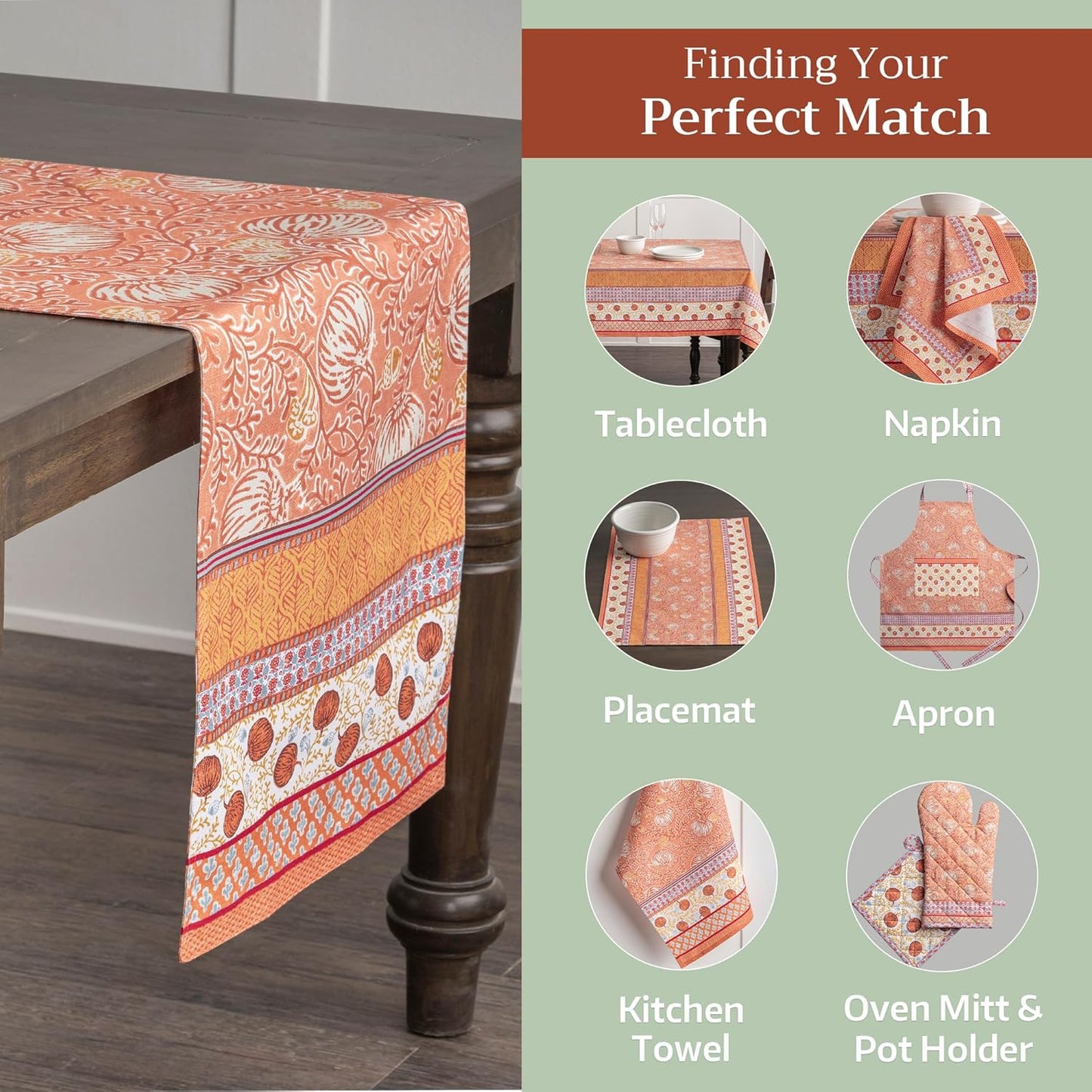 Maison d' Hermine Table Runner 100% Cotton Single Layer Table Runners 72 inches Long for Thanksgiving Christmas Decorations Home Kitchen Dining Party Wedding (Harvest Festival, 14.5" x 72")