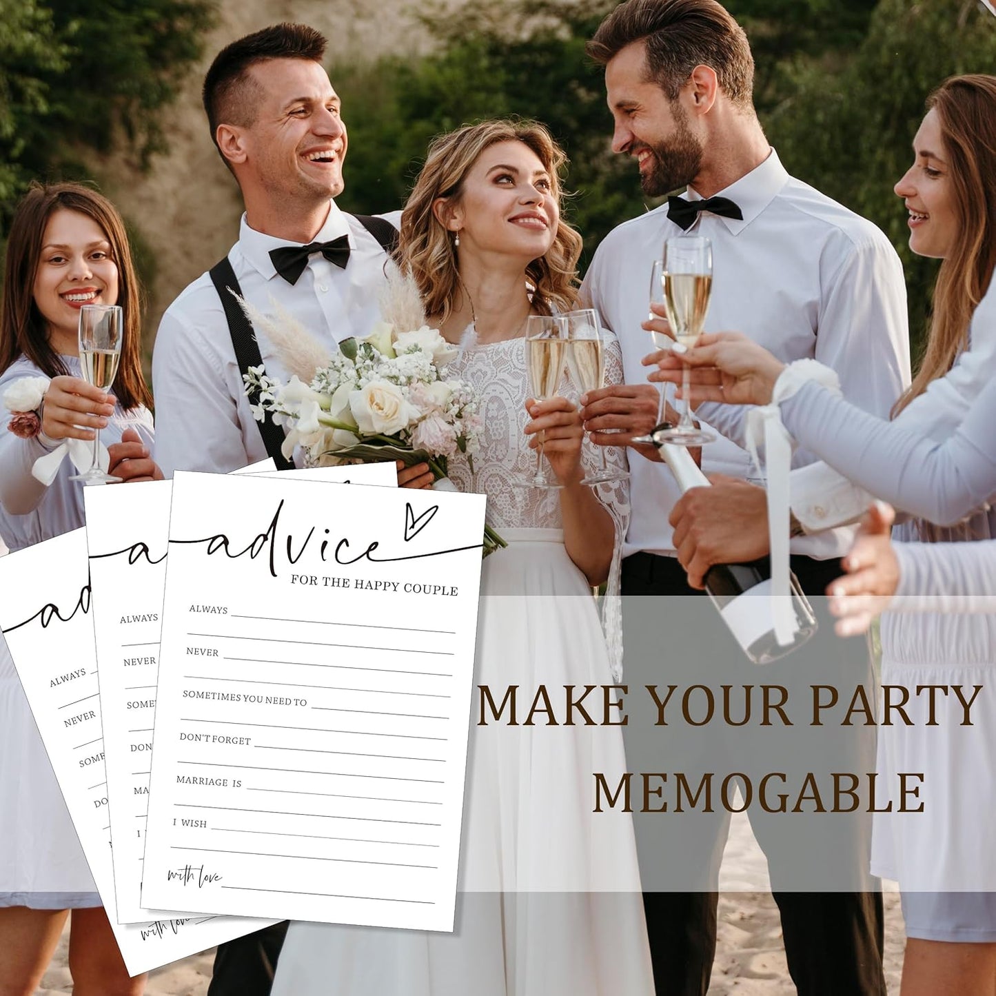 Wedding Advice Cards - Advice and Wishes for the Newlyweds Mr and Mrs Bride & Groom Perfect for Bridal Shower Wedding Games and Guest Book Alternative Pack of 25 Minimalist White 5x7 Inch Cards - A10