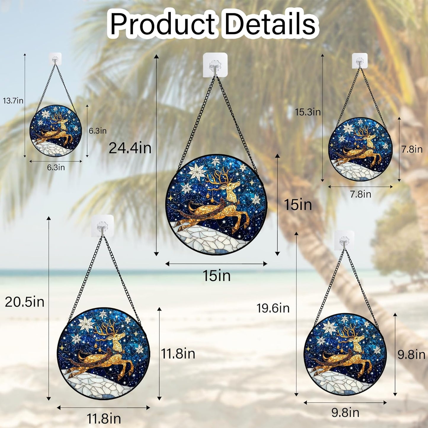 Stained Glass Window Hanging - Reindeer Blue Starry Sky Suncatcher for Doors Home Christmas Decoration Winter Sun Catcher Thanksgiving New Year Birthday Gifts for Women Men Mom Nana 9.8 in