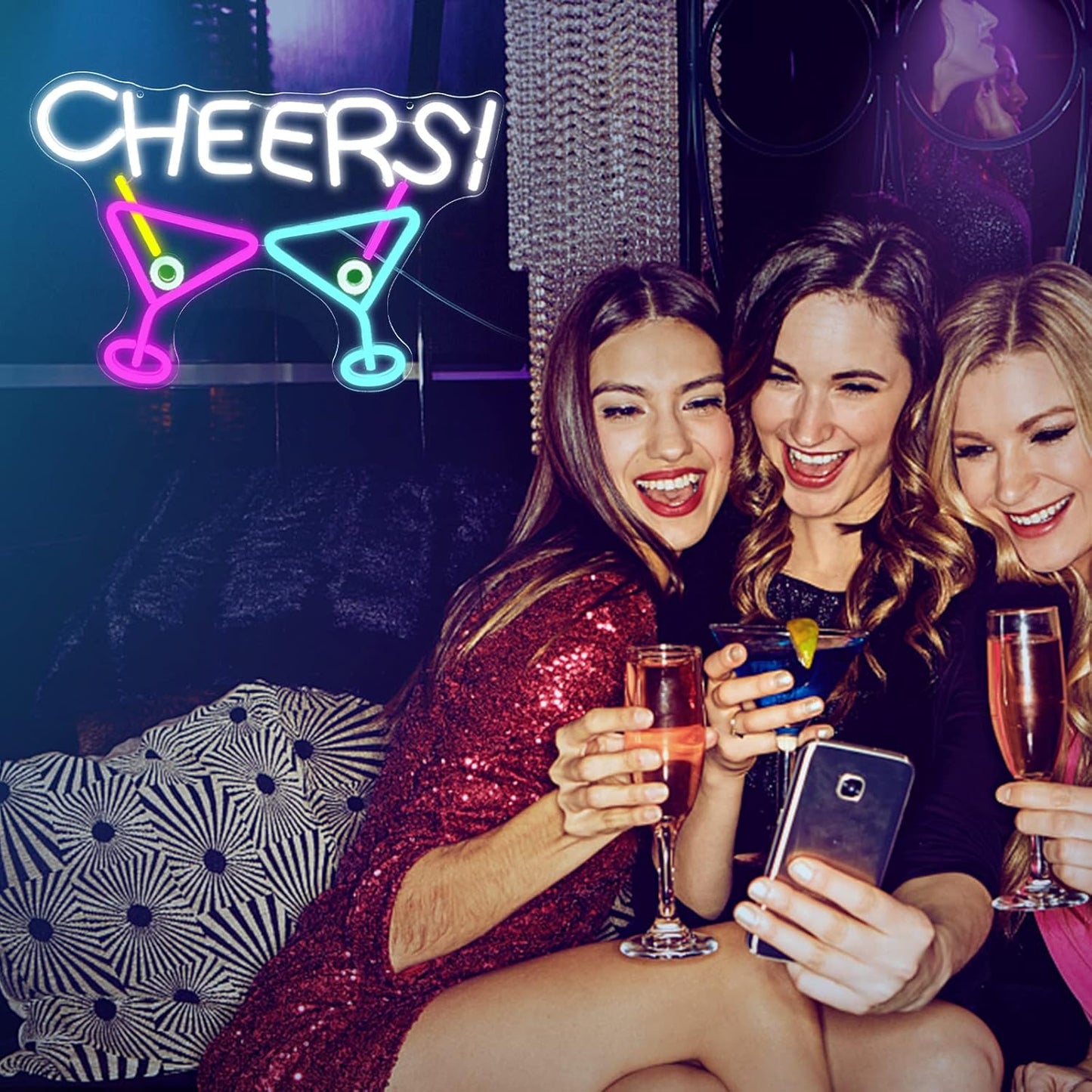 Cheers Neon Sign,Bar Cocktail Neon Sign for Wall Decor,USB Powered,Living Room,Game Room Decor,for Adult Boys Girls Bedroom Restaurant Hotel Party Birthday(16.5x11.5in)