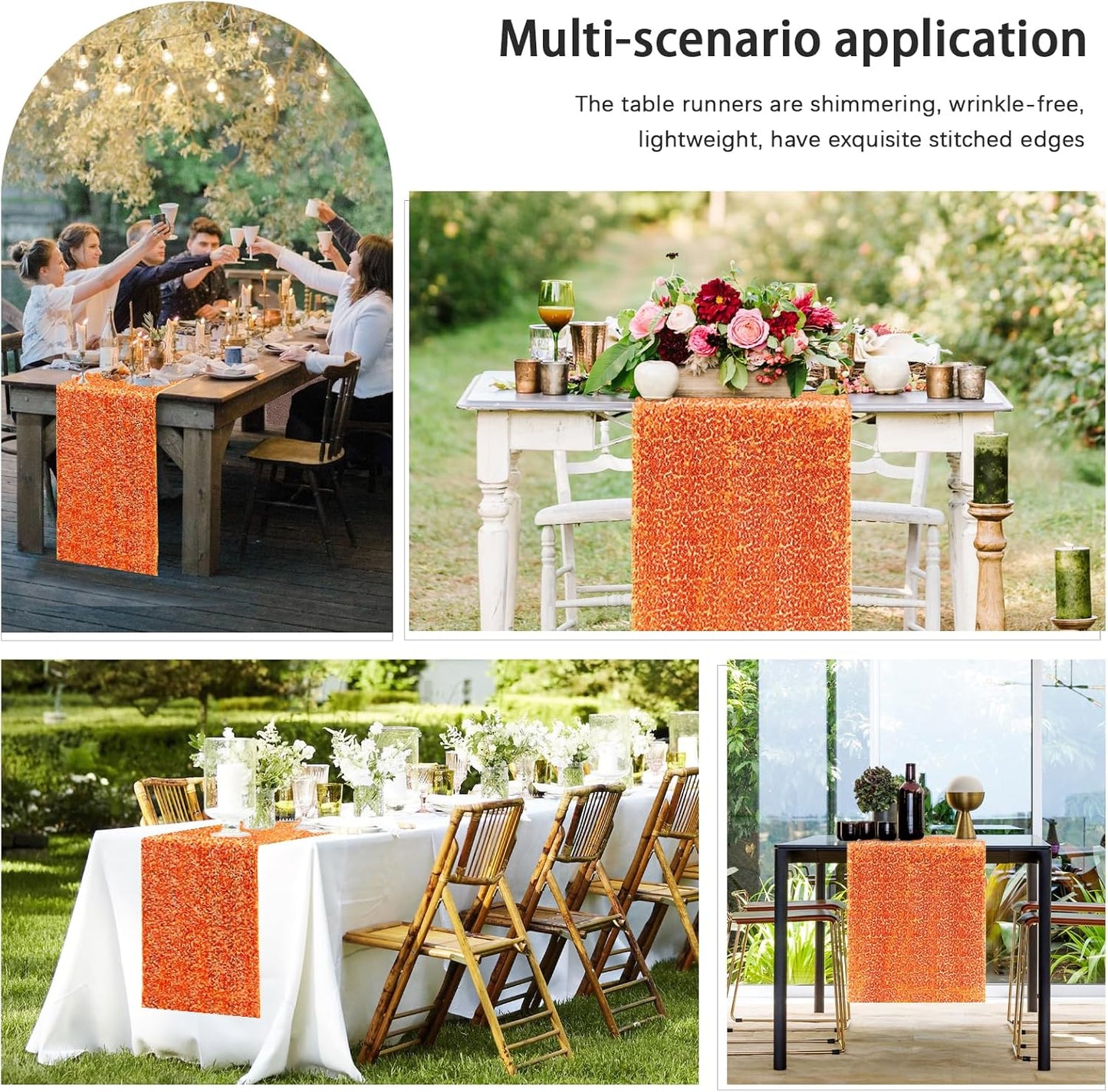 10 Packs 12 x 72 inches Sequin Table Runner, Orange Glitter Table Runner for Birthday Party Supplies Wedding Engagement Baby Shower Holiday Celebration Event Decorations