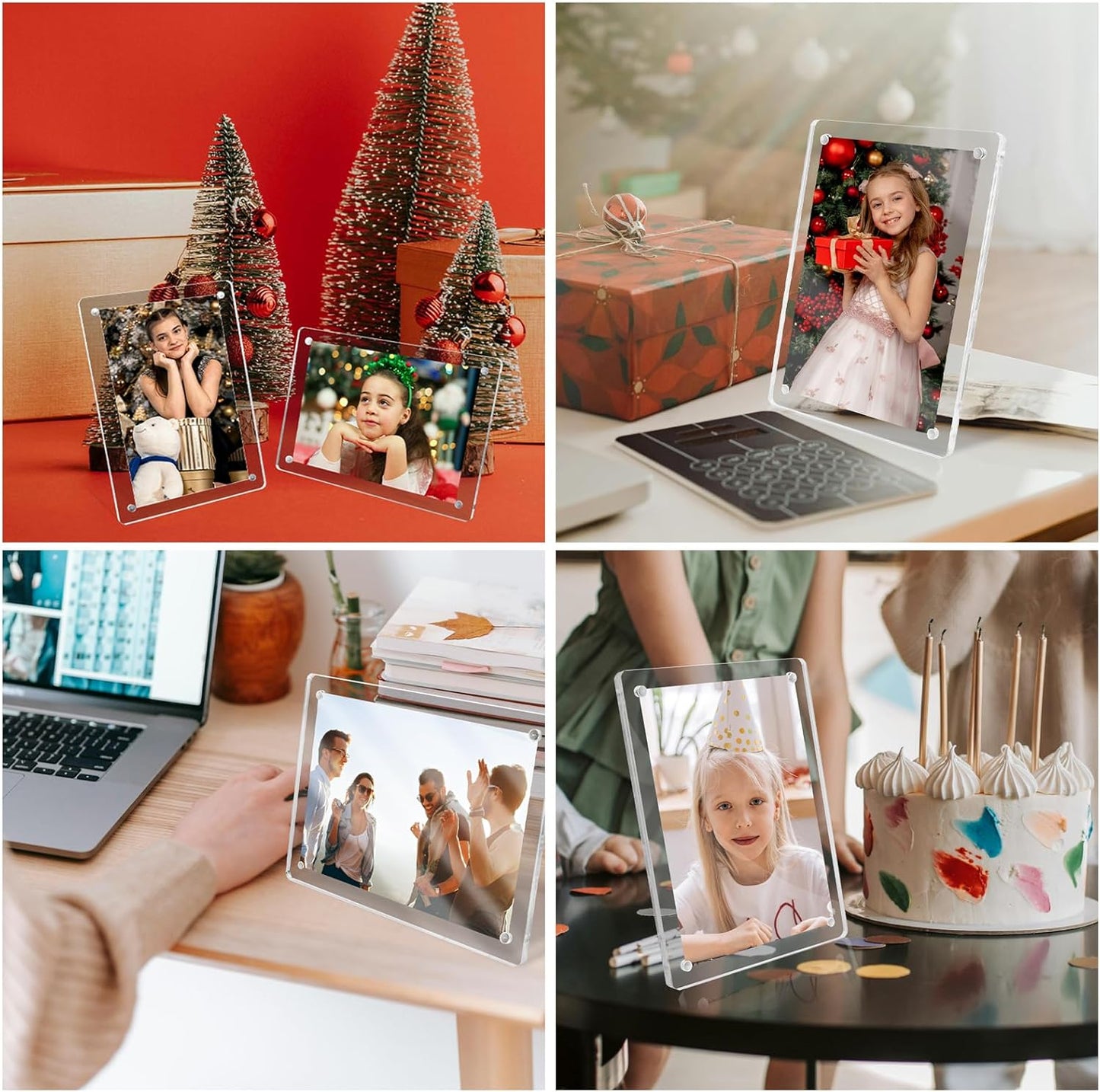 Acrylic Magnetic Picture Frames 4x6 Inch Set of 3, Tabletop and Refrigerator Display Vertical and Horizontal Clear Photo Frames with Detachable Stand for Gift Home Kitchen Decoration