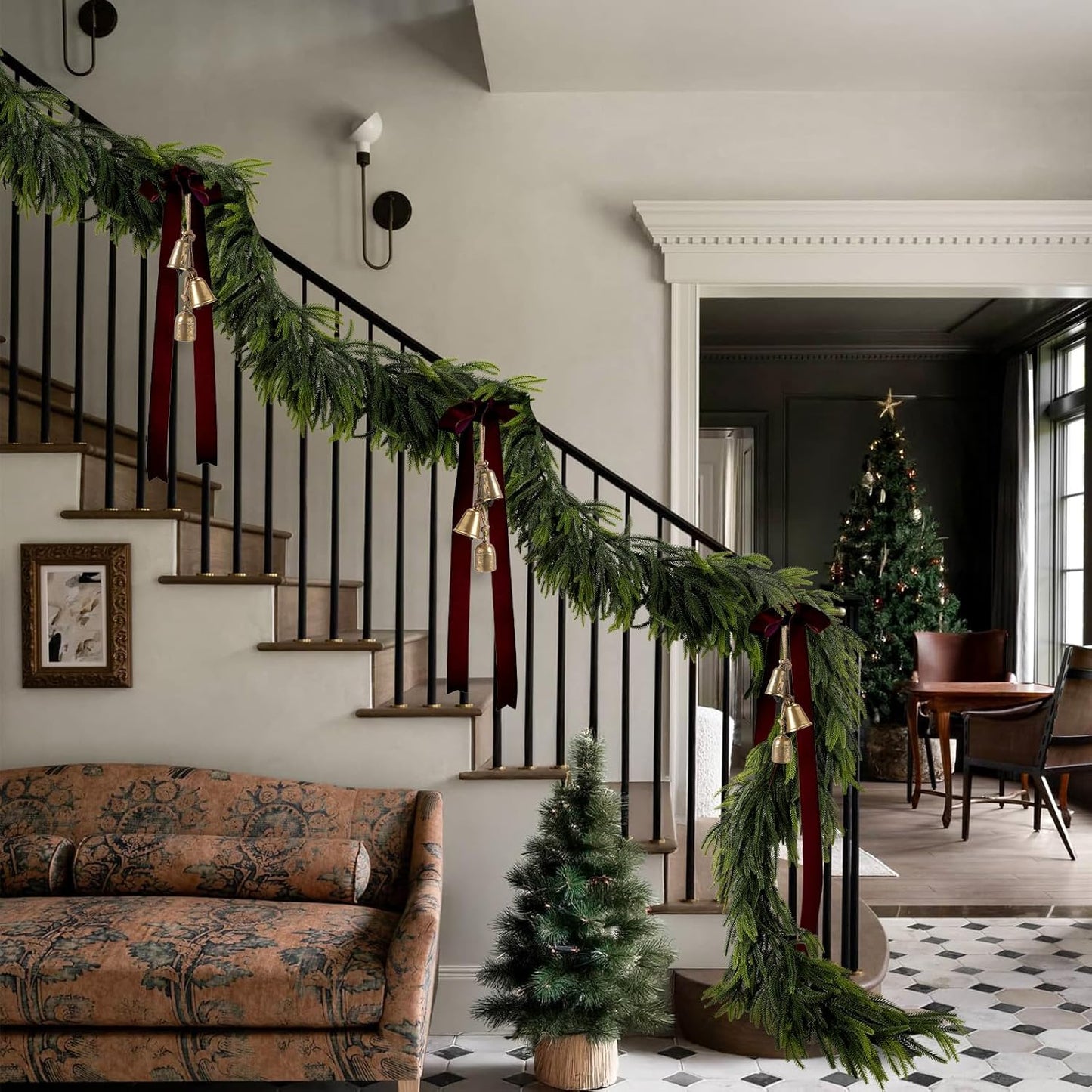 N&T NIETING 6FT Christmas Norfolk Pine Garland Real Touch Pine Artificial Garlands Faux Greenery Garland Winter Christmas Garland for Table Mantle Holiday Indoor Outdoor Xmas Decorations (4 Pcs)