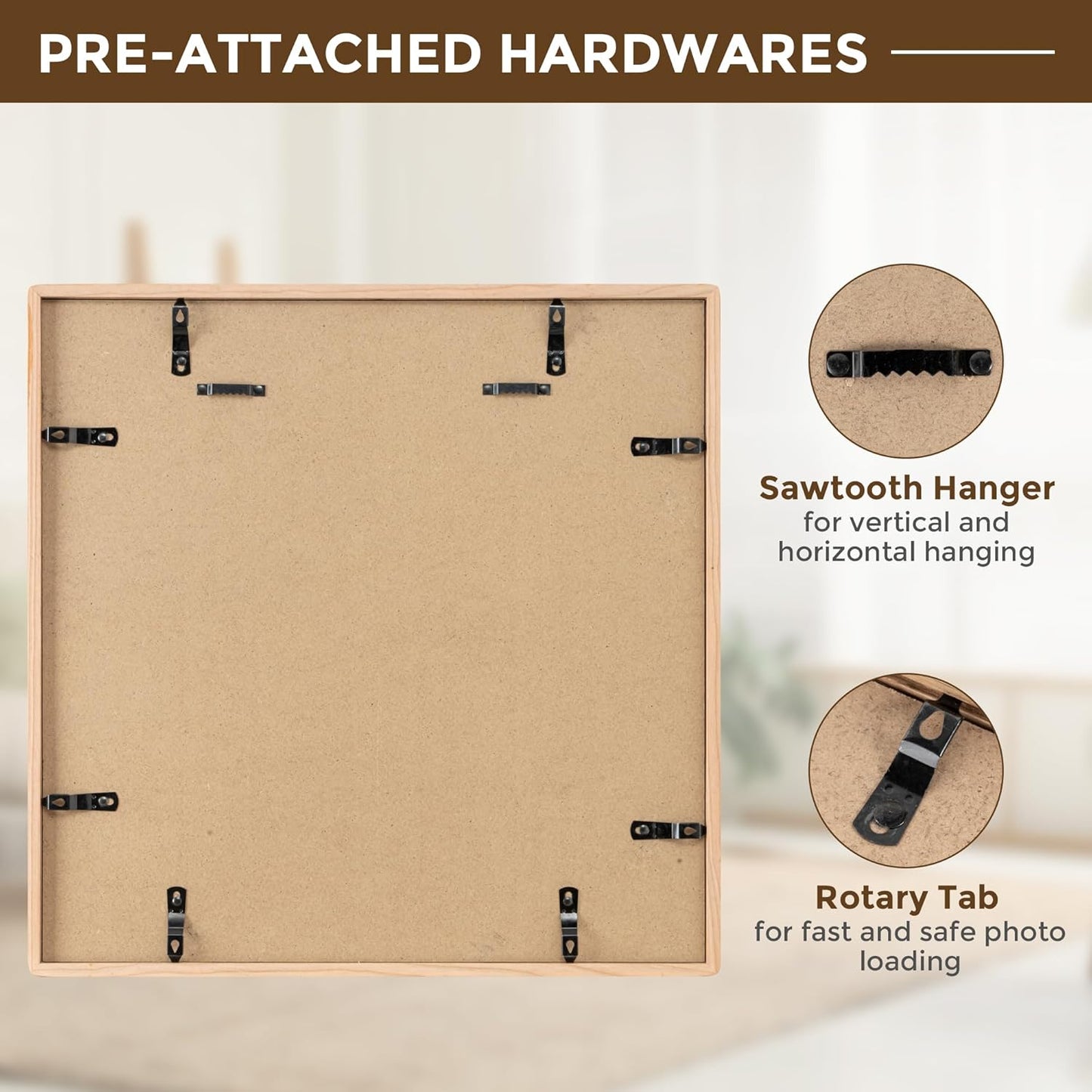 16x16 Picture Frame USA-Sourced Natural Cherry Wood Solid Original Wood Photo Frame Rounded Corner with Mat to 12x12 Picture Display with Real Glass Family, Wedding Picture, Photo, Certificate