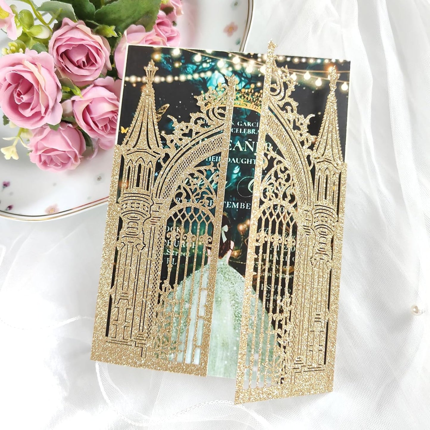 20PCS Laser Cut Wedding Invitations,Wedding Invitation Card Pocket,Quince Invites,Sweet 16 Invitations,Quinceanera Invitations,Laser Cut Invitations For All Occasions