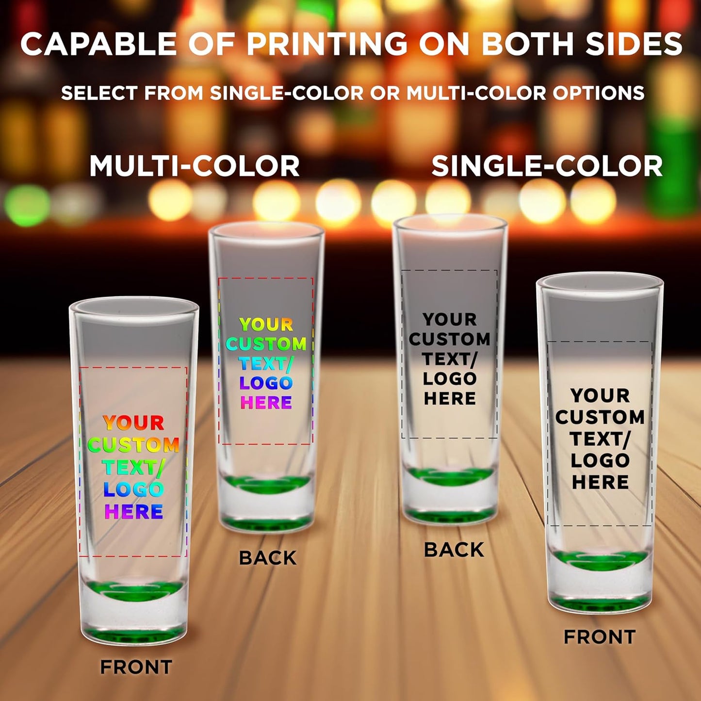 Custom Cordial Shooter Shot Glasses 2 oz. Set of 50, Personalized Bulk Pack - Great for Birthdays, Parties, Indoor & Outdoor Events - Green