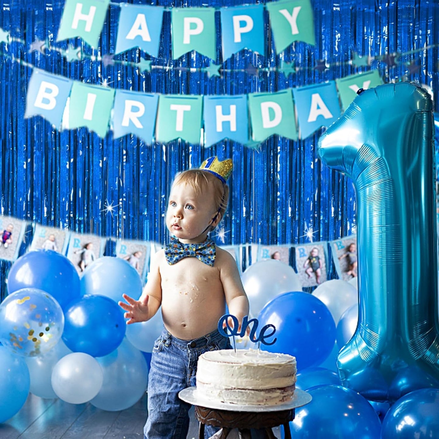 Tinsel Curtain Party Backdrop Blue Birthday Decorations 10 Packs Glitter Foil Fringe Curtain Party Decor Streamers Photo Booth for Birthday Christmas Wedding Halloween Graduation Decorations