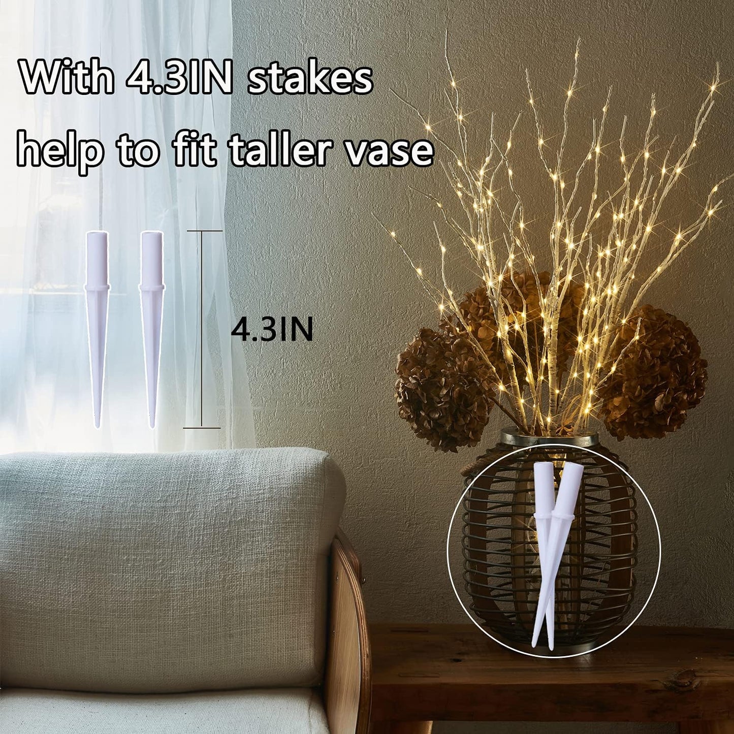 Fudios Lighted Birch Branches 18IN 70 White Willow LED with Timer Battery Operated for Christmas Party Wedding Decoration Twig Lights Outdoor