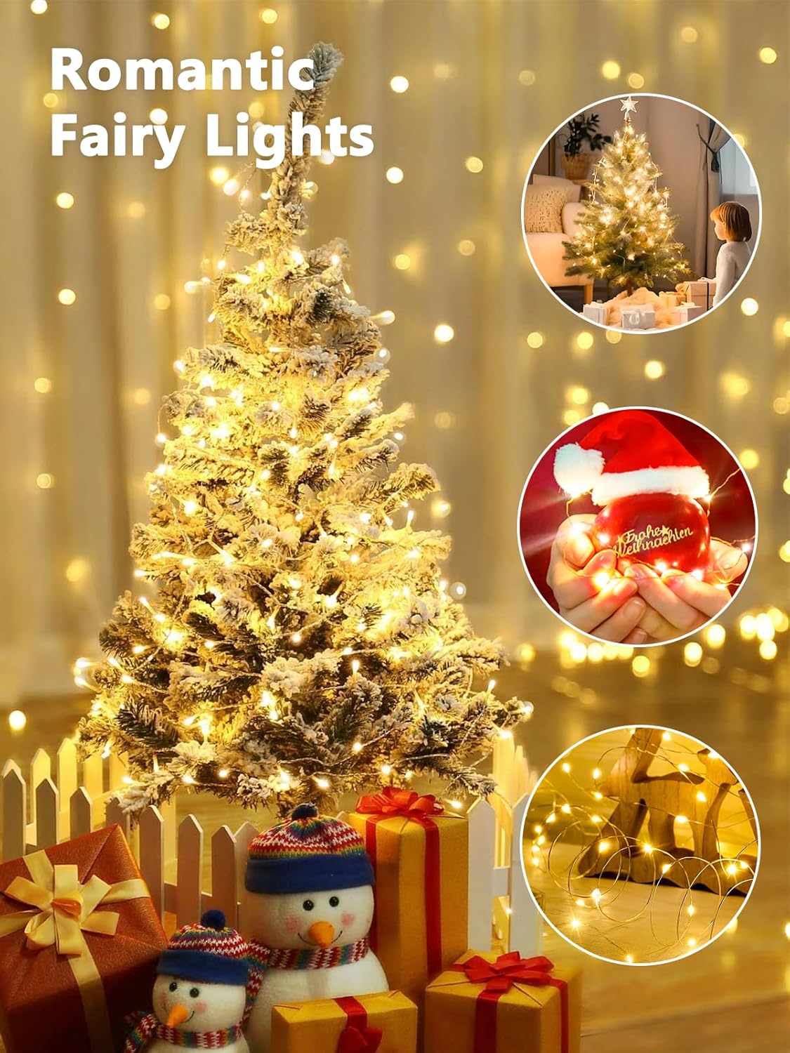 4 Pack Fairy Lights Battery Operated with Remote Control Timer, LED String Lights Outdoor Indoor Decorations, 8 Modes Twinkle Lights for Christmas Party Wedding Birthday Bedroom Décor (Warm White)
