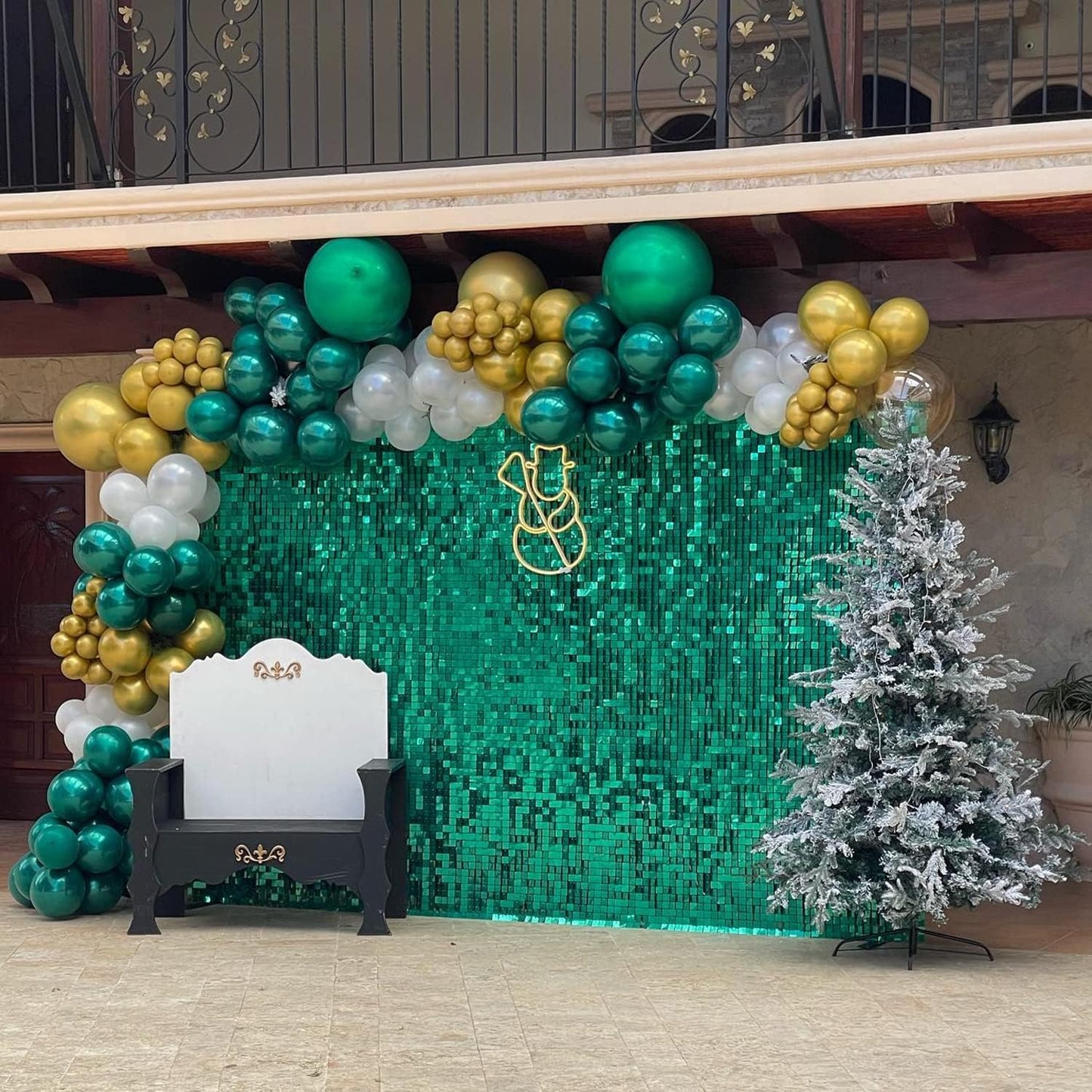 Qcity Emerald Green Shimmer Wall Backdrop 24PCS, Black Back Not See-Through Design, Square Sequin Glitter Backdrop Panel, Perfect for Outdoor Events, Birthdays, Wedding and Party Decoration