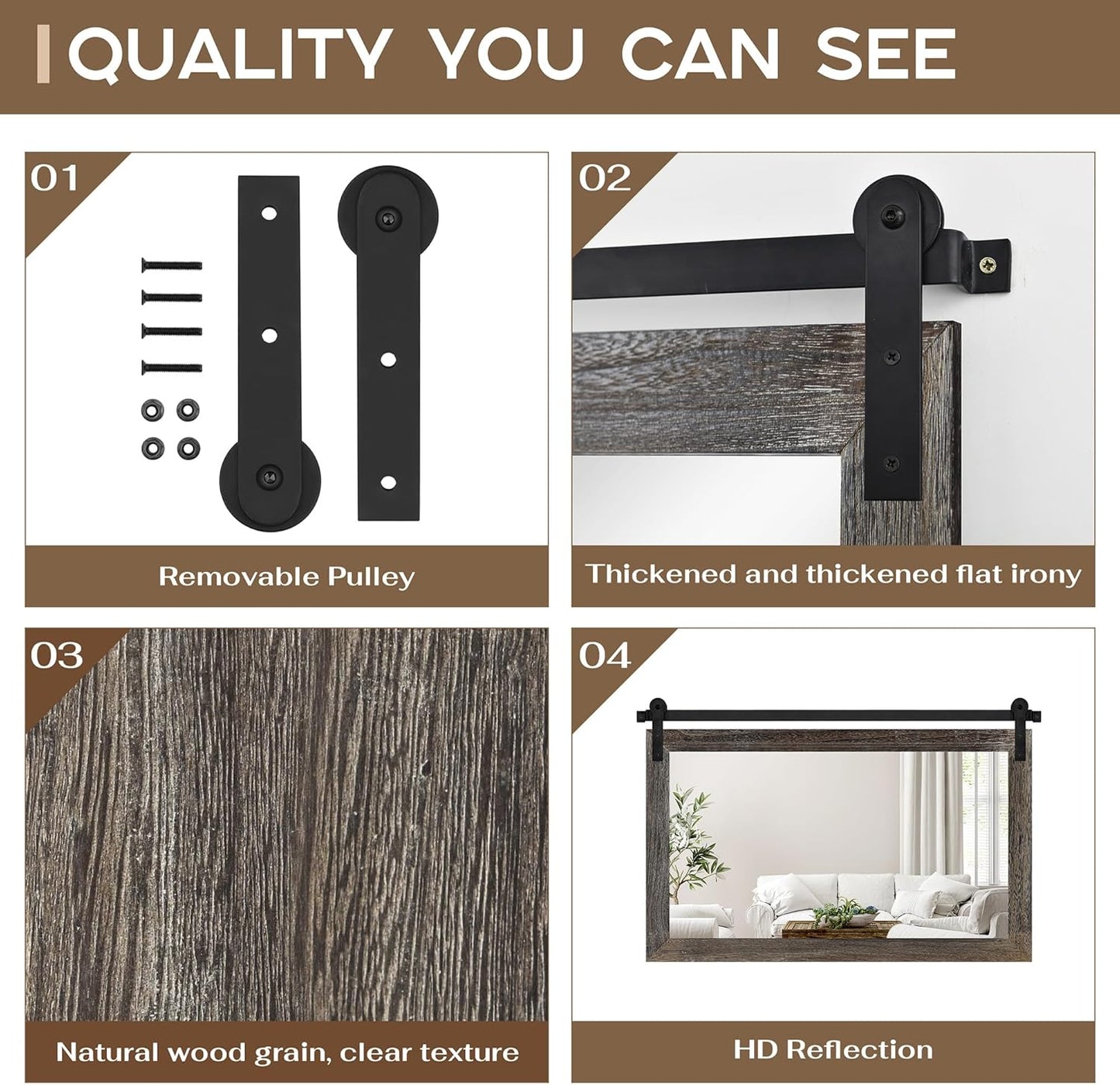 COGOOD Farmhouse Barn Door Mirror - 41" x 26" Rustic Wood Framed Wall Mirror for Bathroom, Living Room, Entryway Wall Decor (Speckled White)