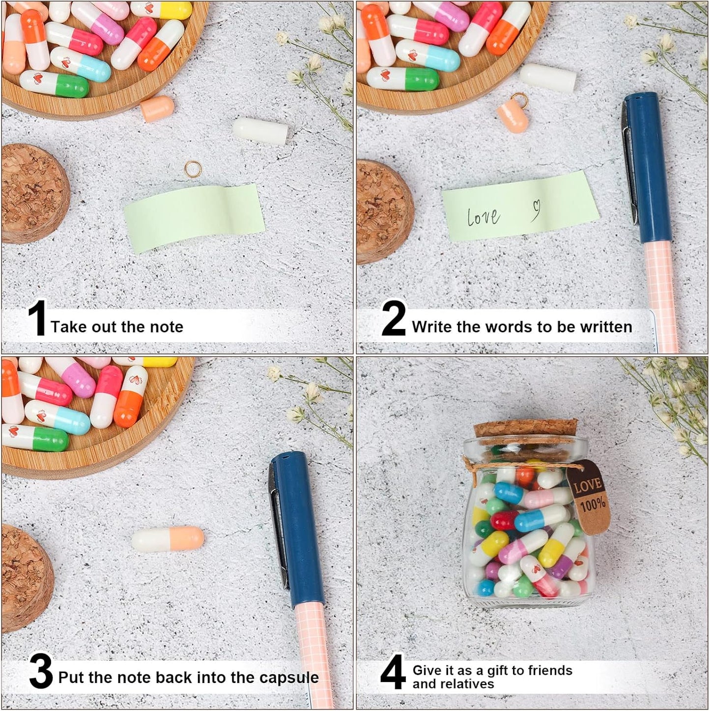 Capsule Letters Message in a Bottle - Long Distance Relationships Gift for Boyfriend Girlfriend Birthday,Valentine's Day,Christmas, Anniversary (Mixed Color 50pcs)