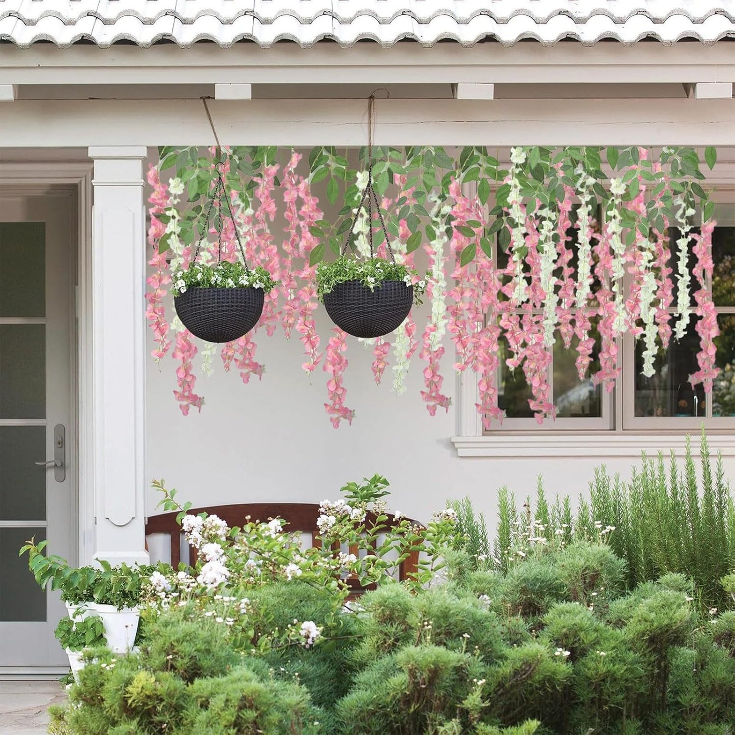 24 Pcs of Wisteria Hanging Flowers, 3.75 Feet Fake Wisteria Flower Strings, Artificial Wisteria Flowers Hanging Garland for Backdrop, Wedding, Ceremony,Garden and Home Wall Decoration (Pink)