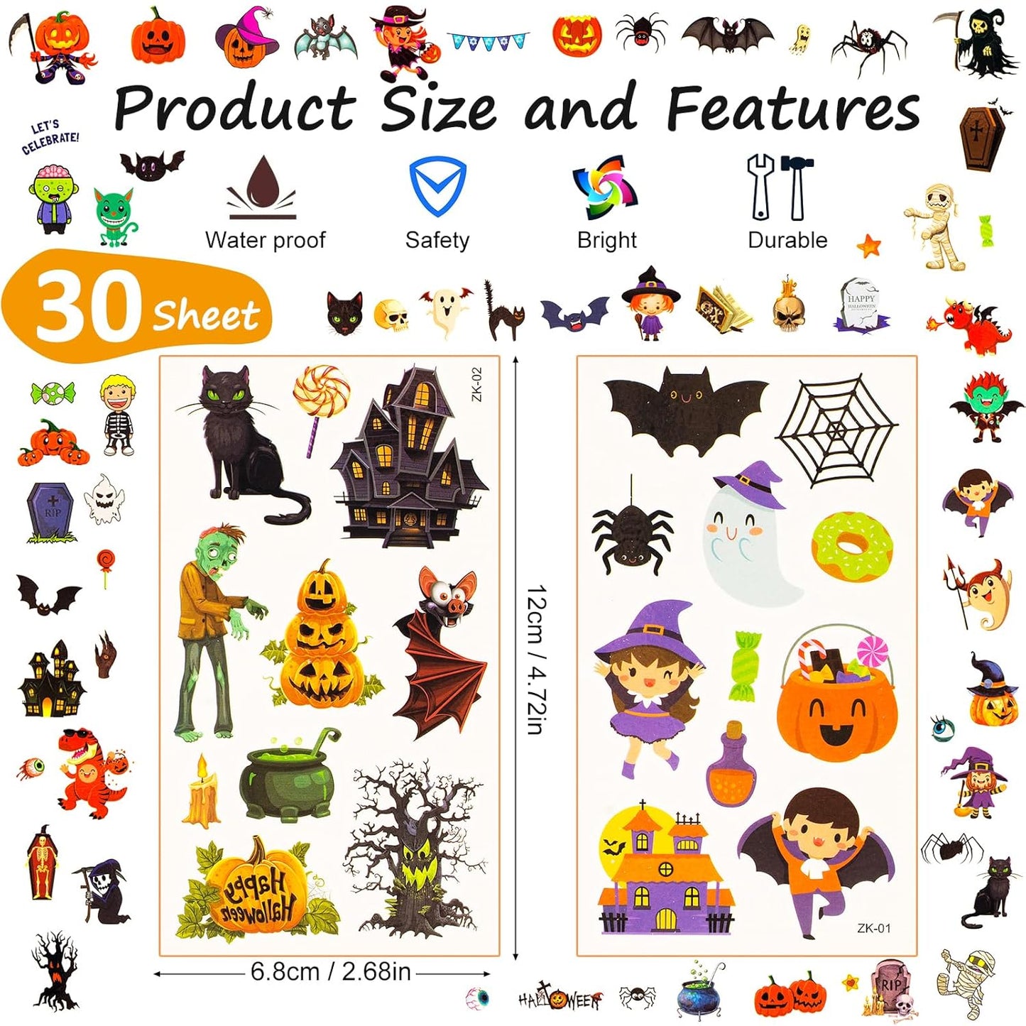 Tattoos for Kids, 300+ Mixed Styles Halloween Temporary Tattoos Stickers Set for Girls and Boys, Tattoos for Kids Birthday Party Decorations Supplies Halloween Goodie Bag Fillers