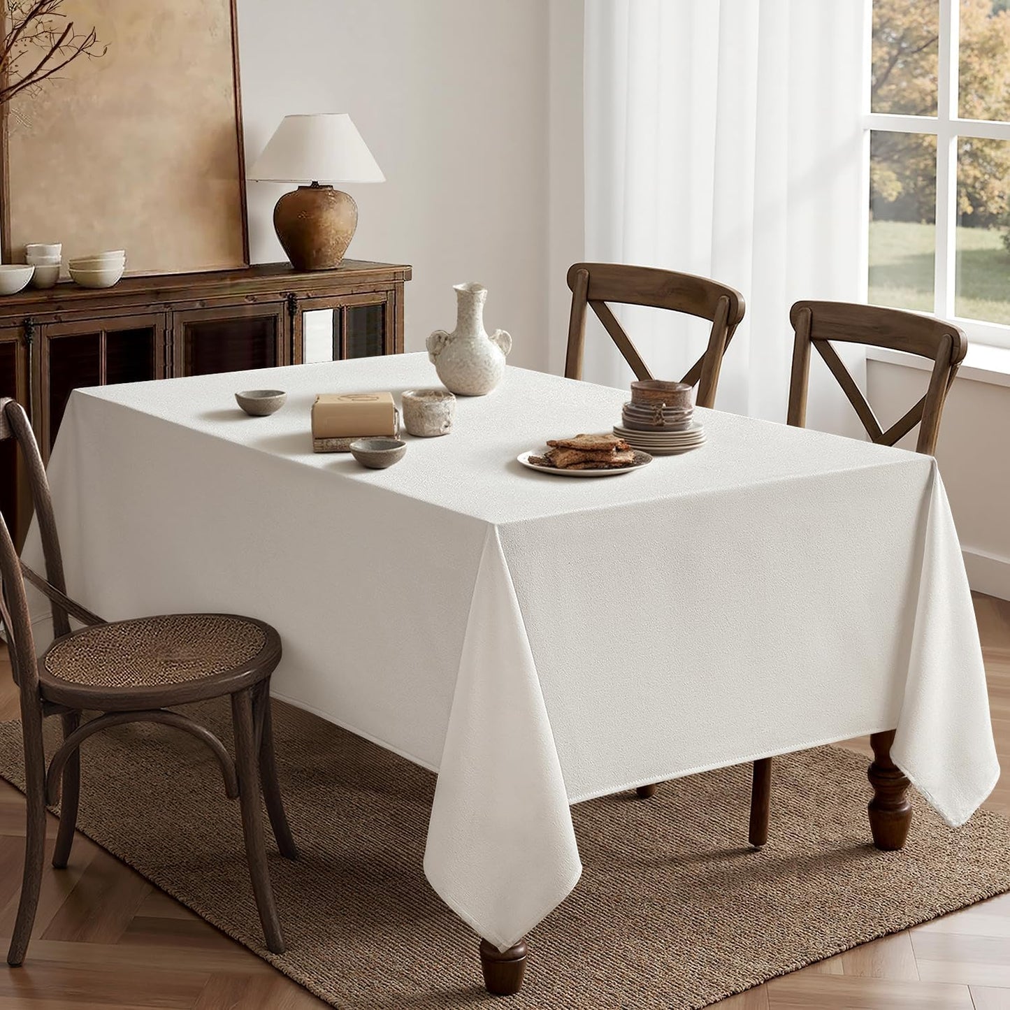 MIULEE White Linen Tablecloth 60x104 Inch Rectangle Table Cloth Waterproof,Stain Resistant & Wrinkle Resistant for Dining Party Wedding