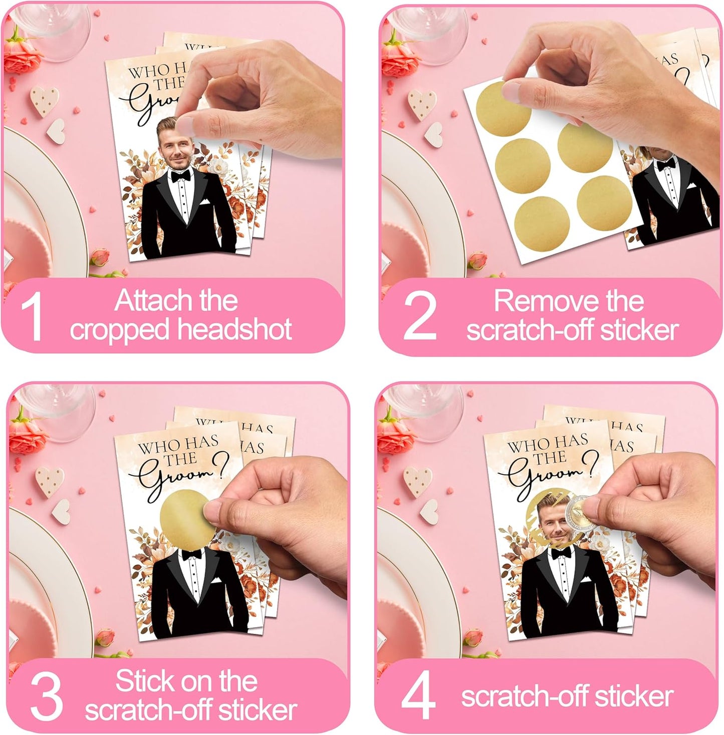 Floral Bridal Shower Games,Who Has The Groom Scratch Off Card, 41Pcs Scratch Card Off Bridal Shower, 3.5"x 2.1" Funny Bachelorette Party Game Favor Decor, Engagement Party Ideas Activities-A03