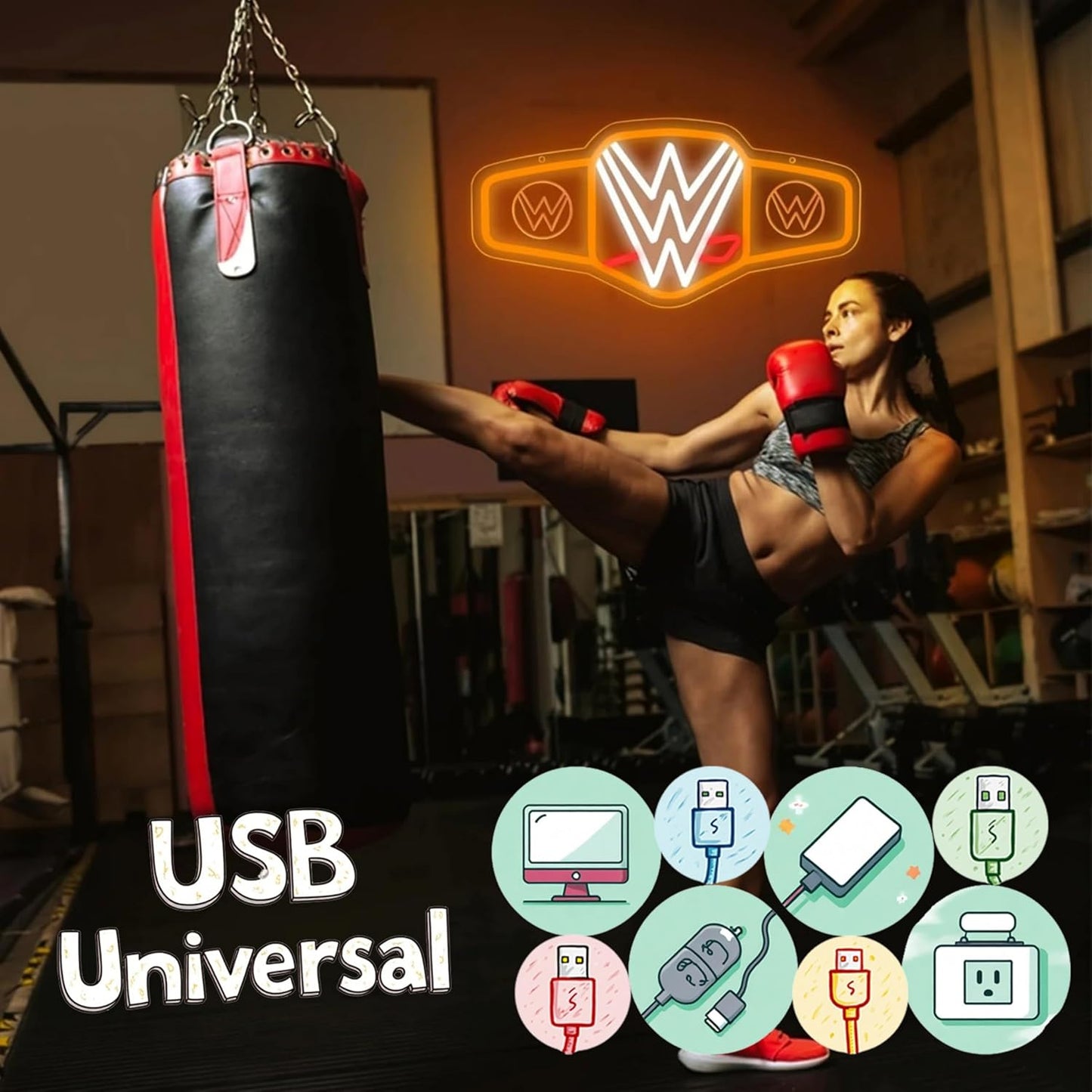 Wrestling Neon Sign for Wall Decor, Dimmable LED Boxing Belt Championship Neon Signs Light for Bedroom Dormitory Man Cave Beer Bar Boxing Club Gym Game Room, Gifts for Boys