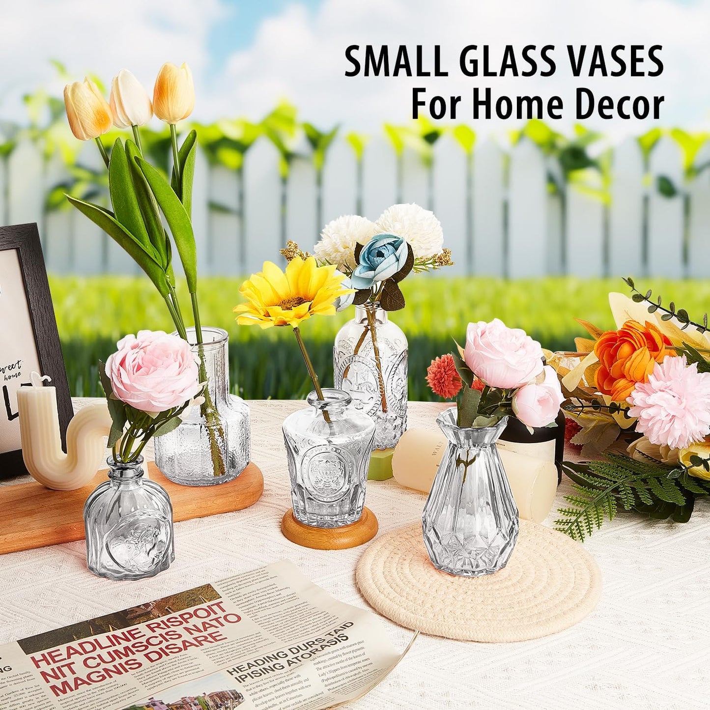 Glass Bud Vase Set of 30, Clear Bud Vases in Bulk, Small Flower Vases for Table Centerpieces, Mini Vintage Vases for Rustic Wedding Party, Bridal Shower, Home Decoration (30 Pack)