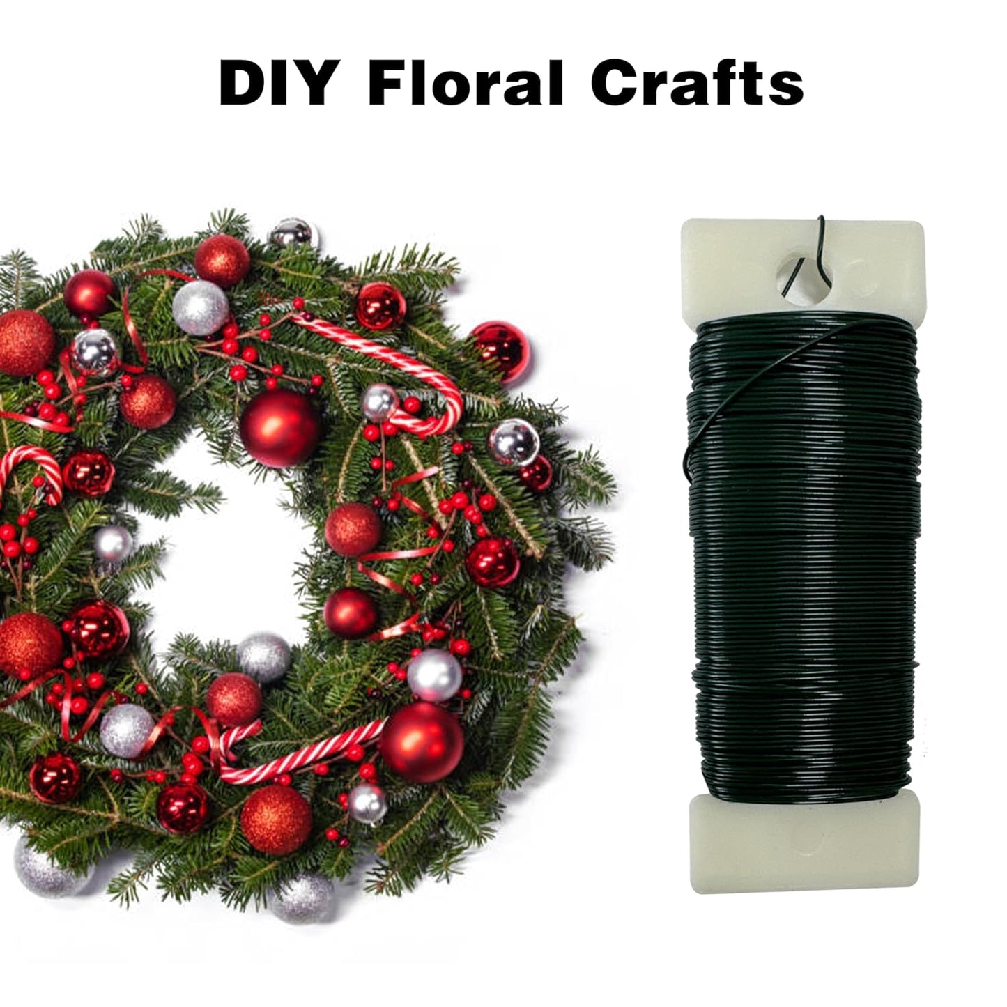 Green Floral Wire 1 Pack 38 Yards 22 Gauge Flexible Paddle Craft Wire for Wreath Making, Christmas Tree, Floral Arrangements and DIY Crafts