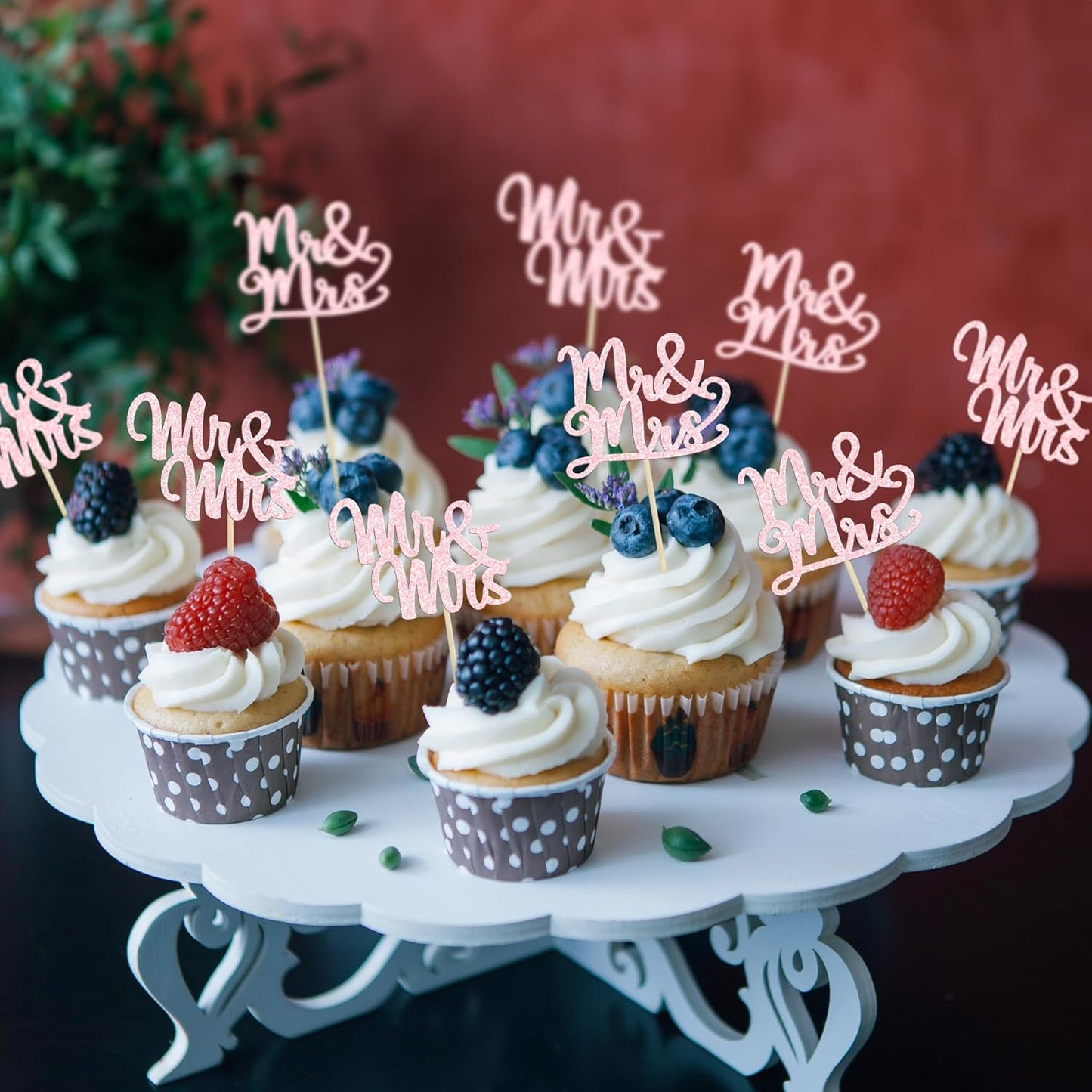 Gyufise 36Pcs Mr & Mrs Cupcake Toppers & Picks Wedding Engagement Cake Decorations for Wedding, Birthday, Anniversary Party Supplies Light Pink