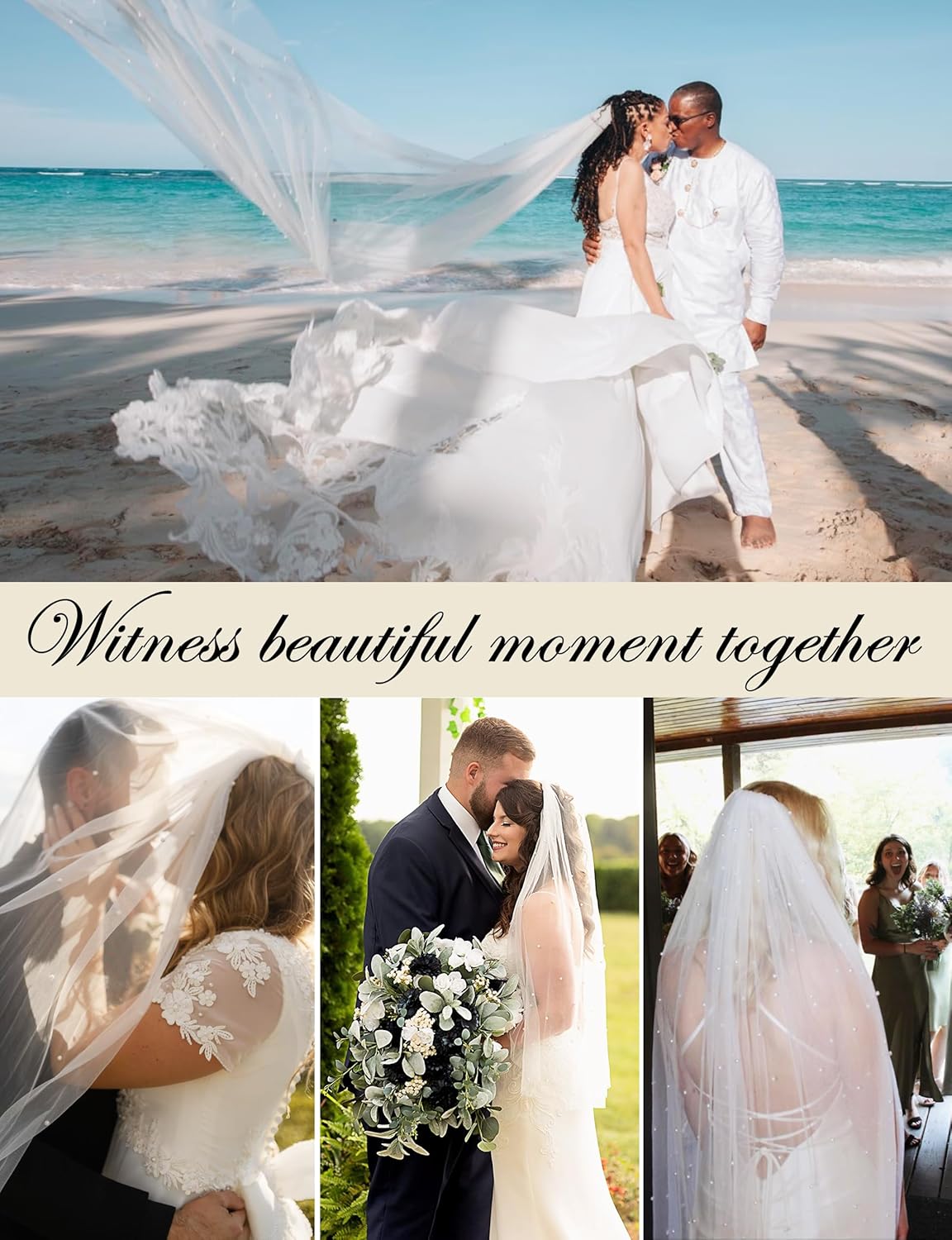 Lovasy Pearl Wedding Bridal Veil 1 Tier Long Veils with Metal Comb– Premium Wedding Accessories for Brides Bachelorette Party