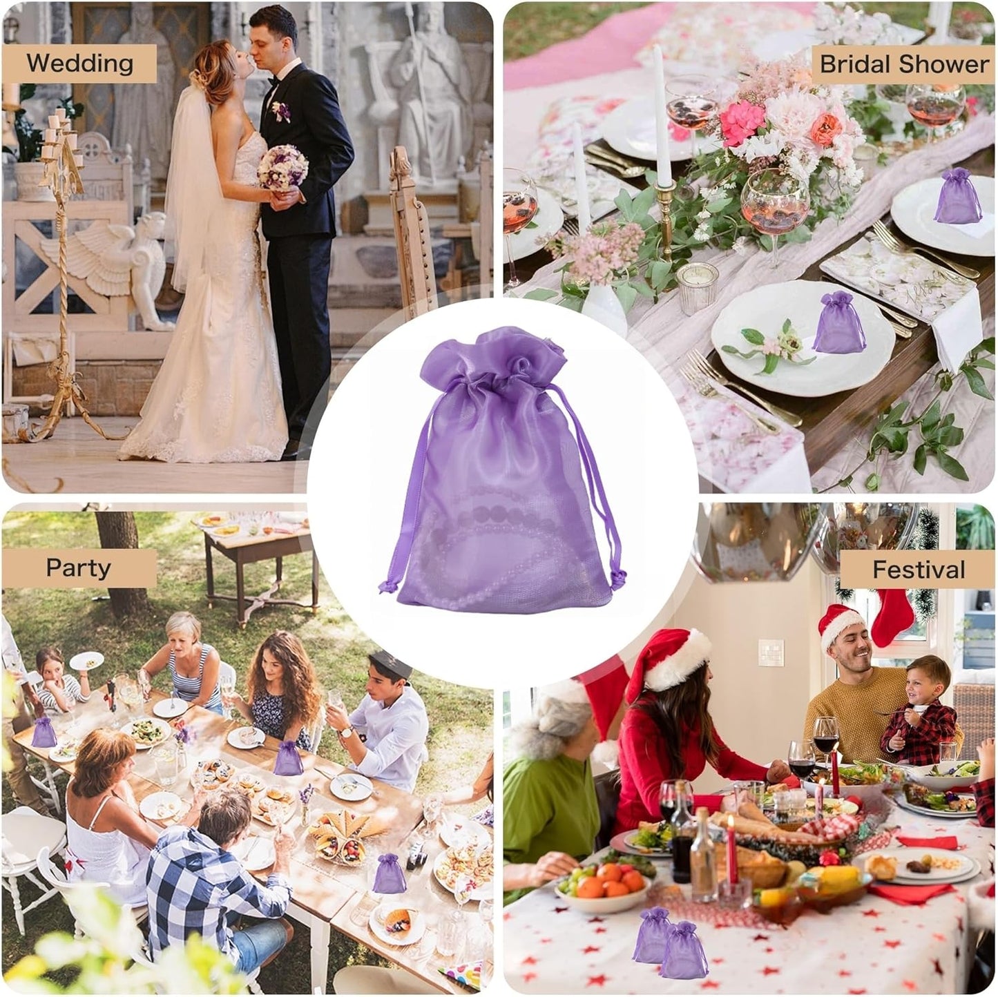 20 Pcs Purple Small Organza Bags 4X6 inch for Wedding Favors with Drawstring, Mini Mesh Gift Bags Jewelry Pouch for Candy Bridal Shower Party Favor Baby Shower Christmas