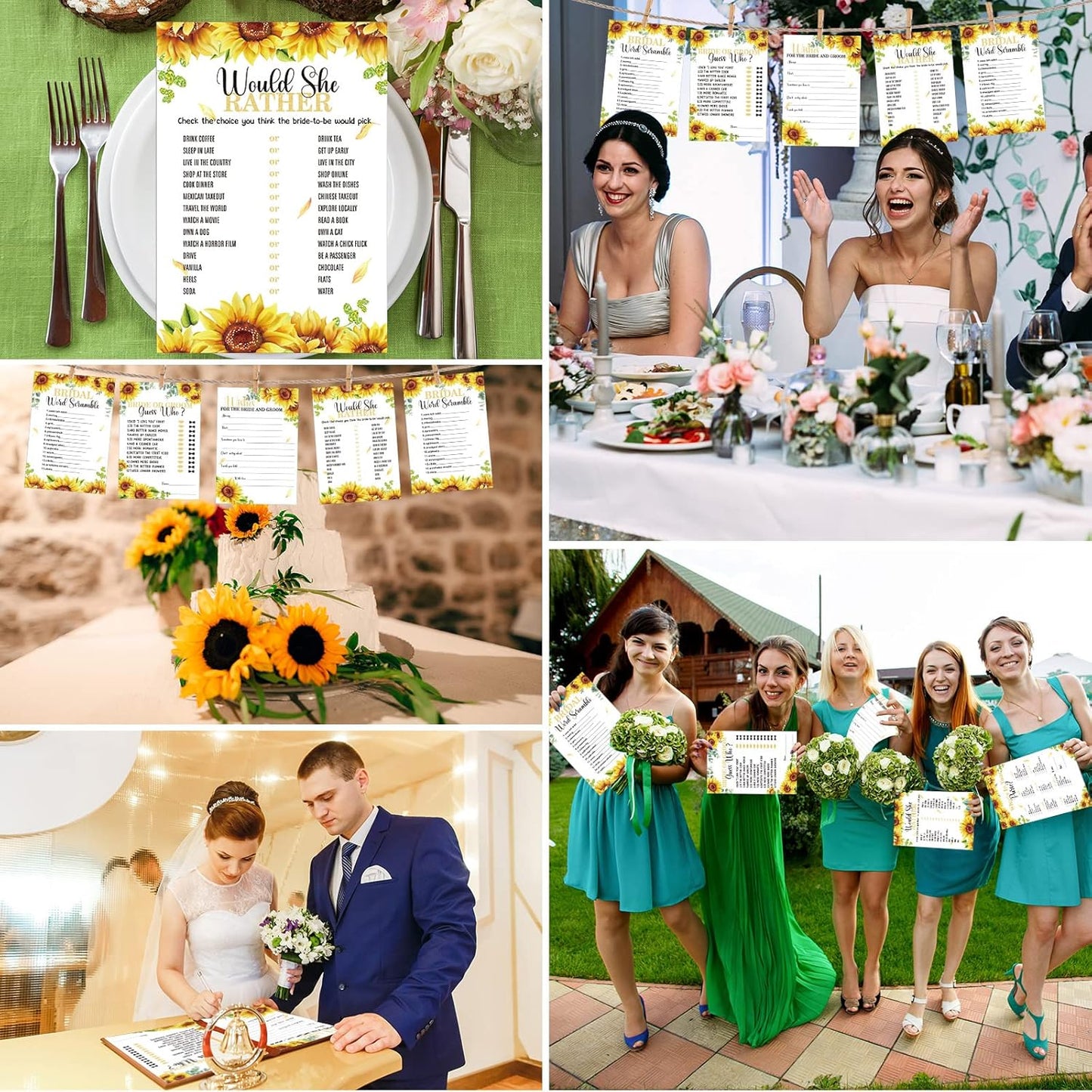 Teling 145 Pieces Bridal Shower Game Bridal Shower Favors Set Wedding Games Cards and Pencils for Bride Groom Bachelorette Party Wedding Party Favor(Sunflower Style)