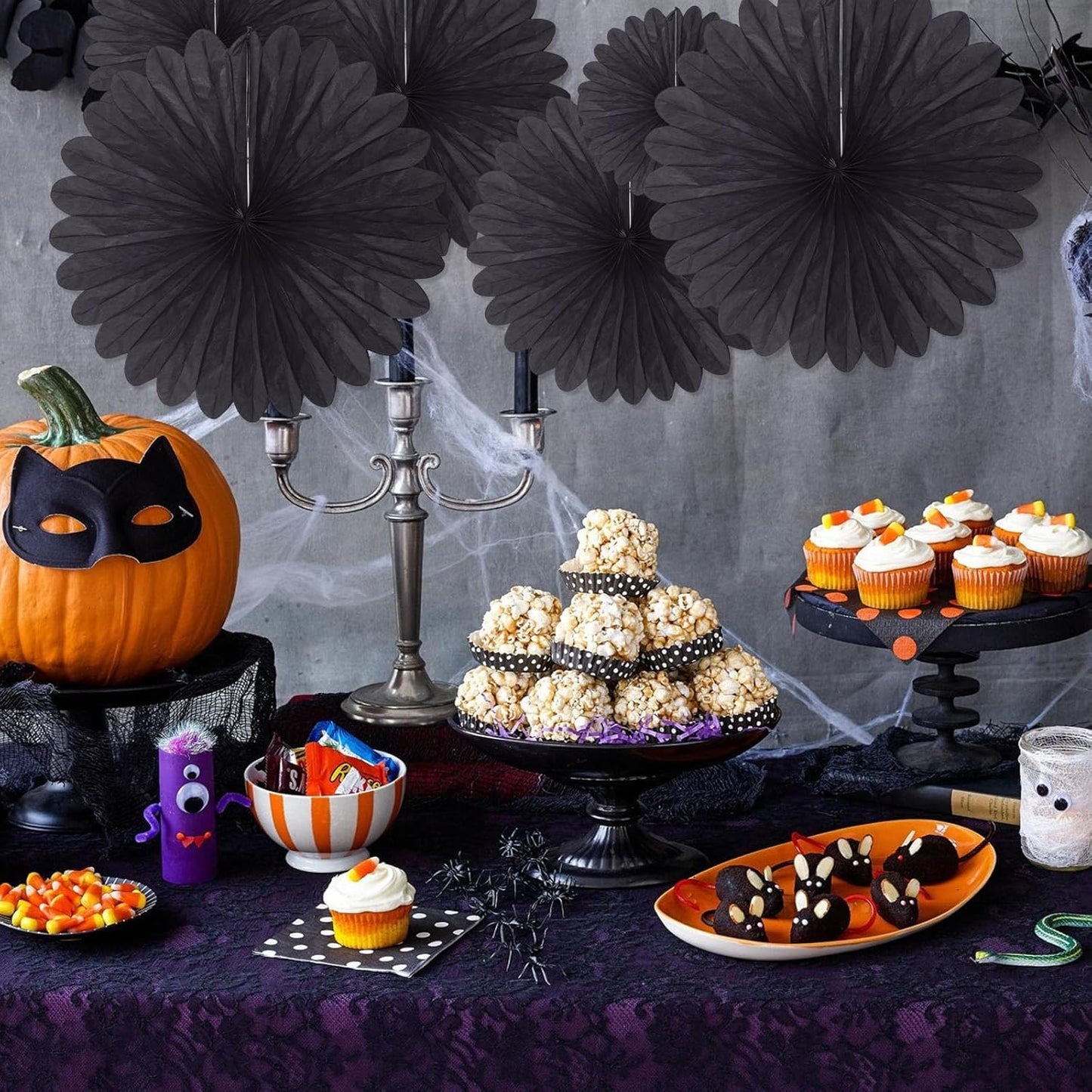 20 Pcs Black Hanging Paper Fan, Round Paper Fans Decorations Set for Weddings, Birthdays, Engagement, Bridal Shower, Baby Shower Event, Graduation, Party Supplies Decor