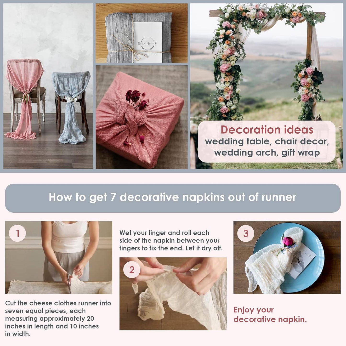 Ivory Cheesecloth Table Runner 141 inches Long Cream Gauze Table Runner for Bohemian Wedding Baby Shower Decorations or Bridal Shower Décor