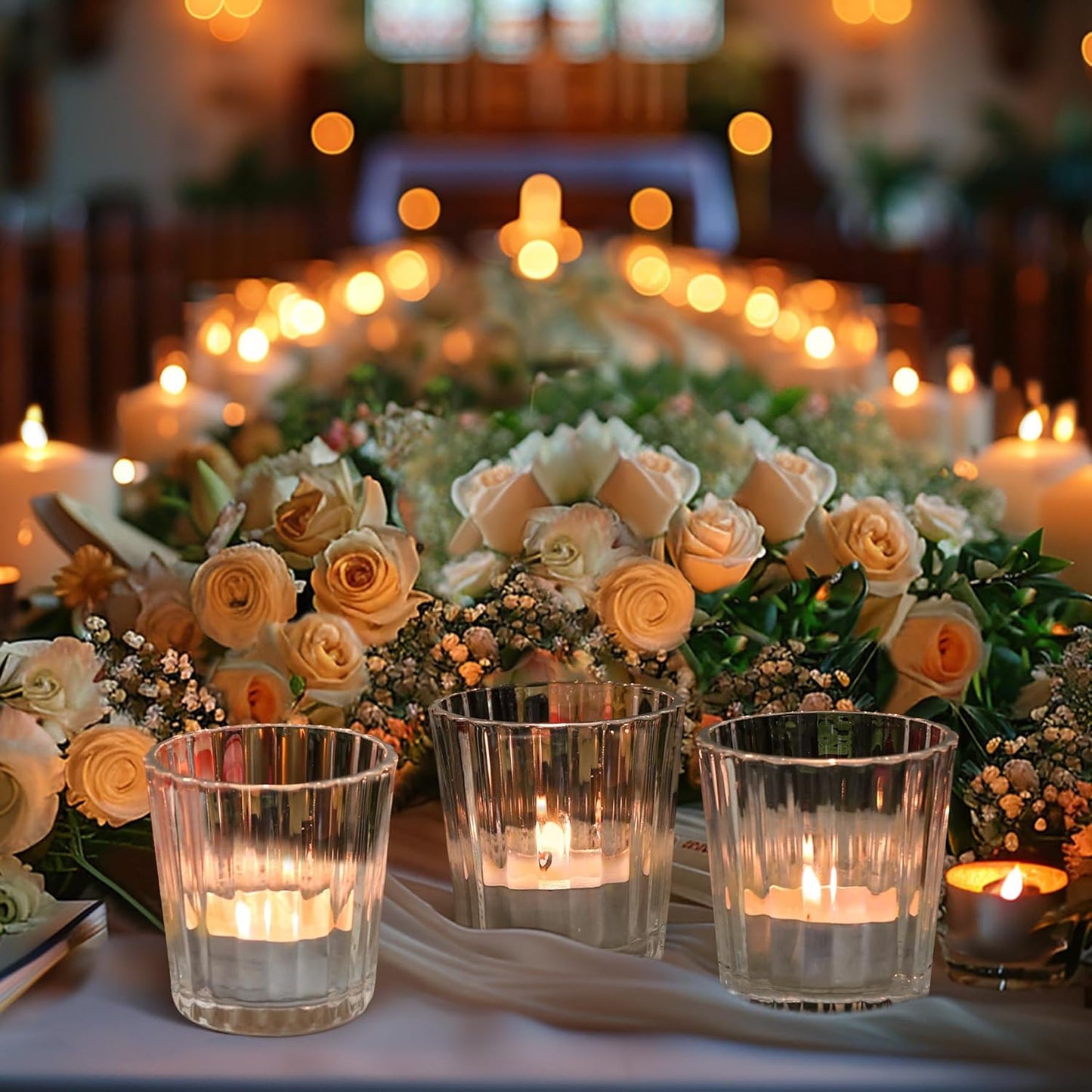 ComSaf Votive Candle Holders, 12 PCS Glass Candle Holders, Ribbed Tealight Candle Holder for Table Centerpieces, Clear Candle Holder for Wedding, Home Decor, Party, Baby Shower, Special Occasions