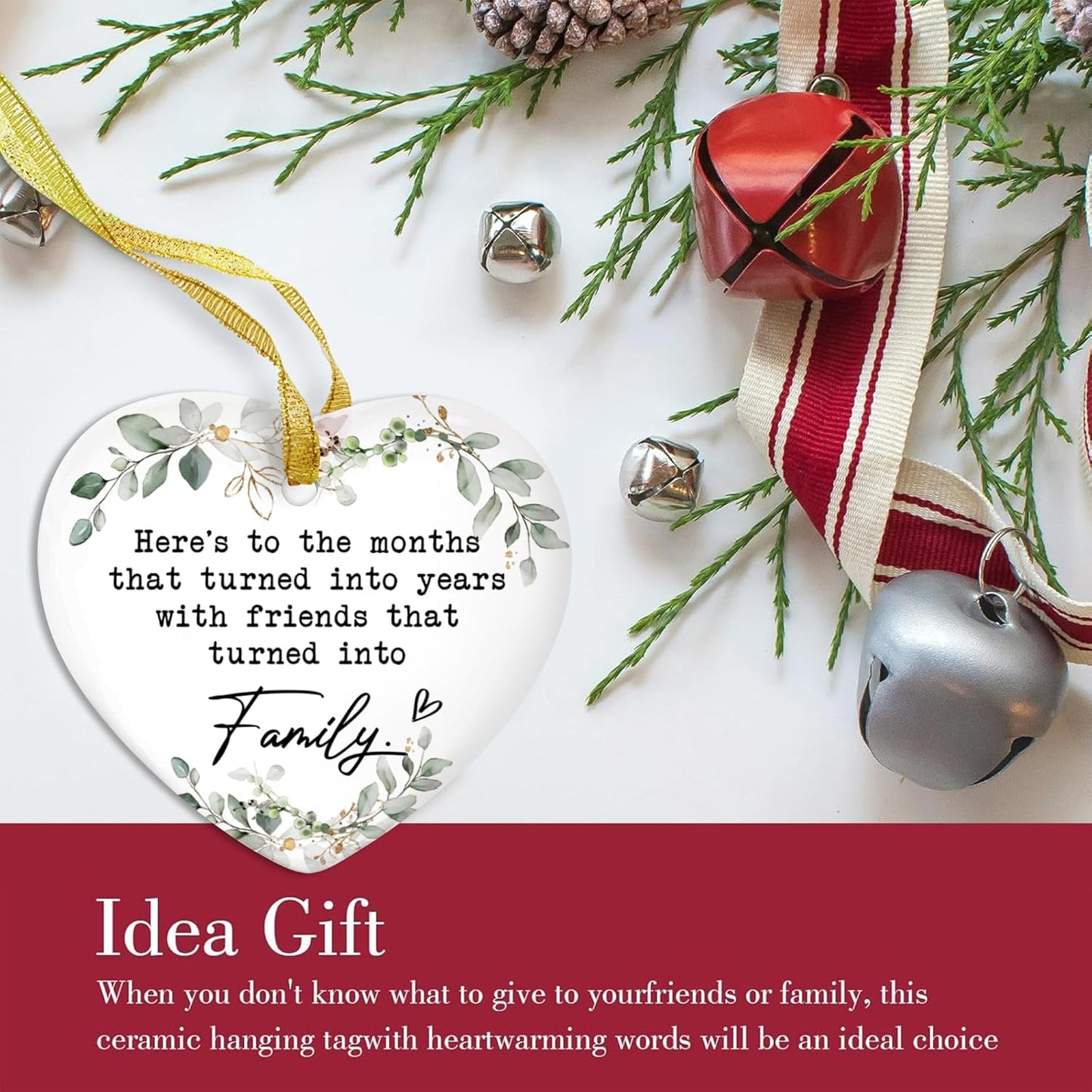 GOSSBY Friendship Ornament for Women for Friend - Friends That Turned into Family - Heart-Shaped Ceramic Xmas Decoration for Tree 2025