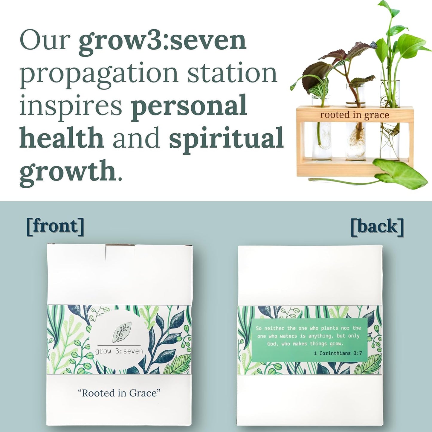 Rooted in Grace: Plant Propagation Stations: Plant Cutting Holder w/ 3 Glass Propagation Vases, Unique & Encouraging Christian Gifts for Women, Faith-Inspired Home Decor