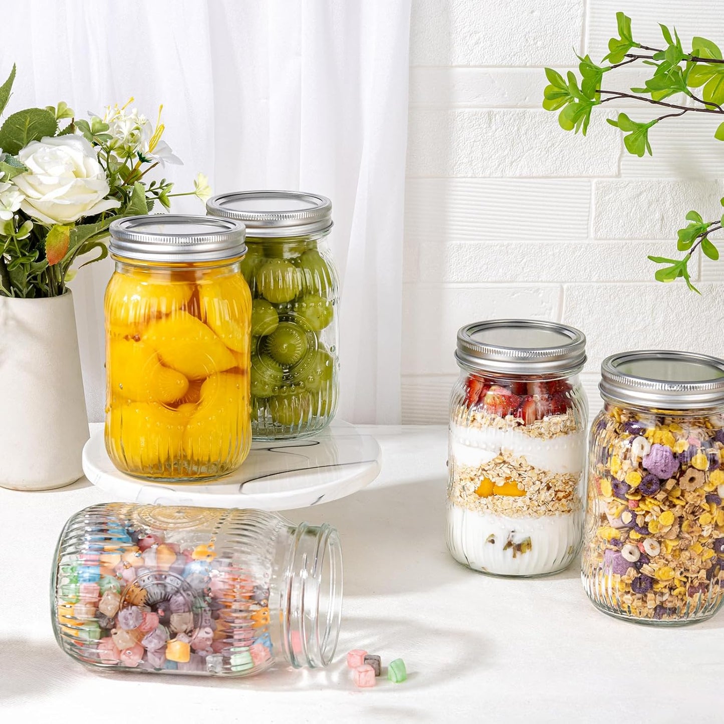 MirthMood 32 OZ Wide Mouth Mason Jars, 4 PACK Glass Mason Jars with airtight Lids, Quart mason jars wide mouth ,Perfect for Canning, Pickling, Preserving, Fermenting, DIY Crafts & Decor