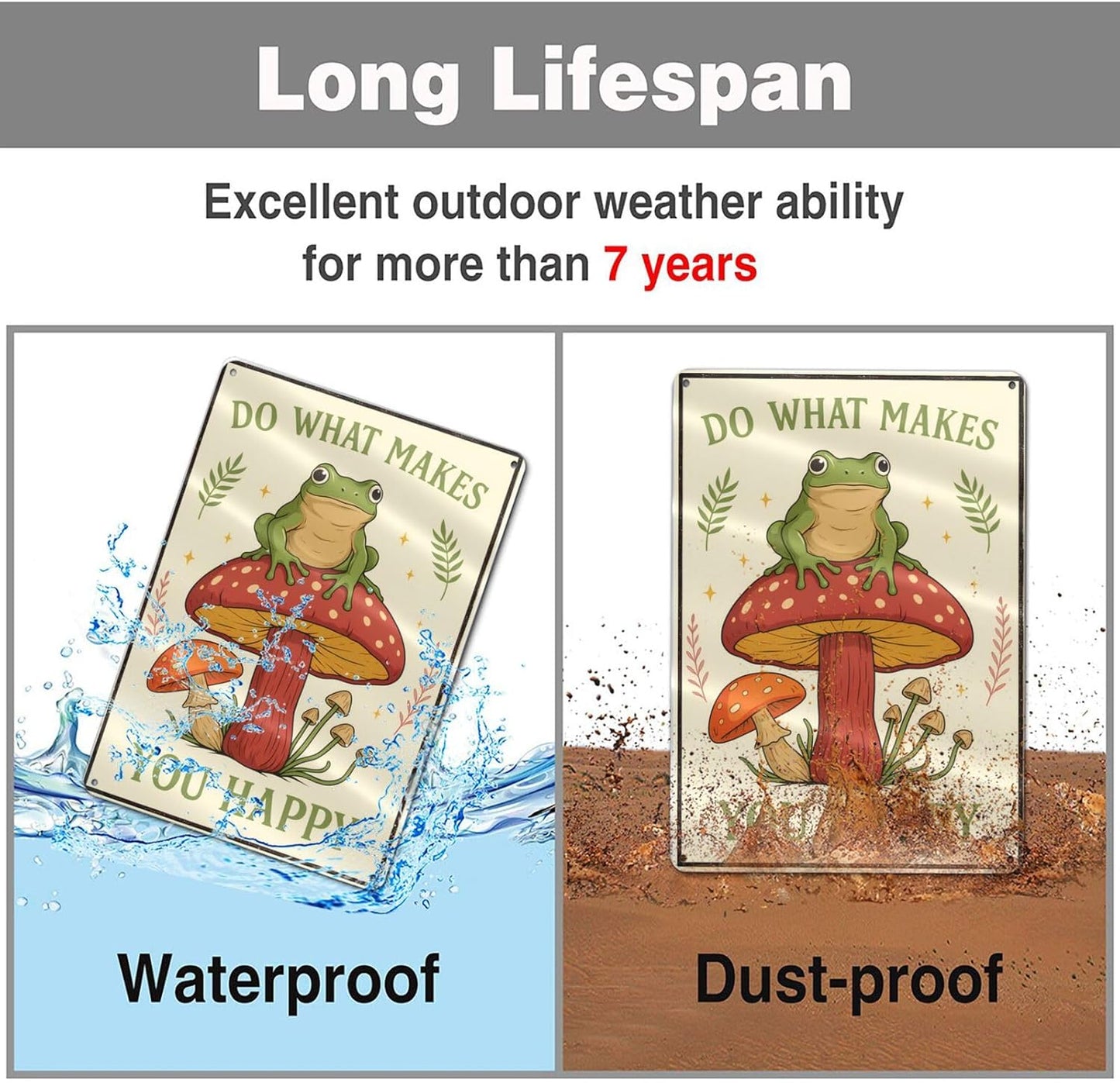 Funny Frog on Mushroom Metal Sign - Cute Cottagecore Forest Wall Decor for Bathroom, Kitchen, Bedroom or Patio - Whimsical 12" x 8" Tin Sign