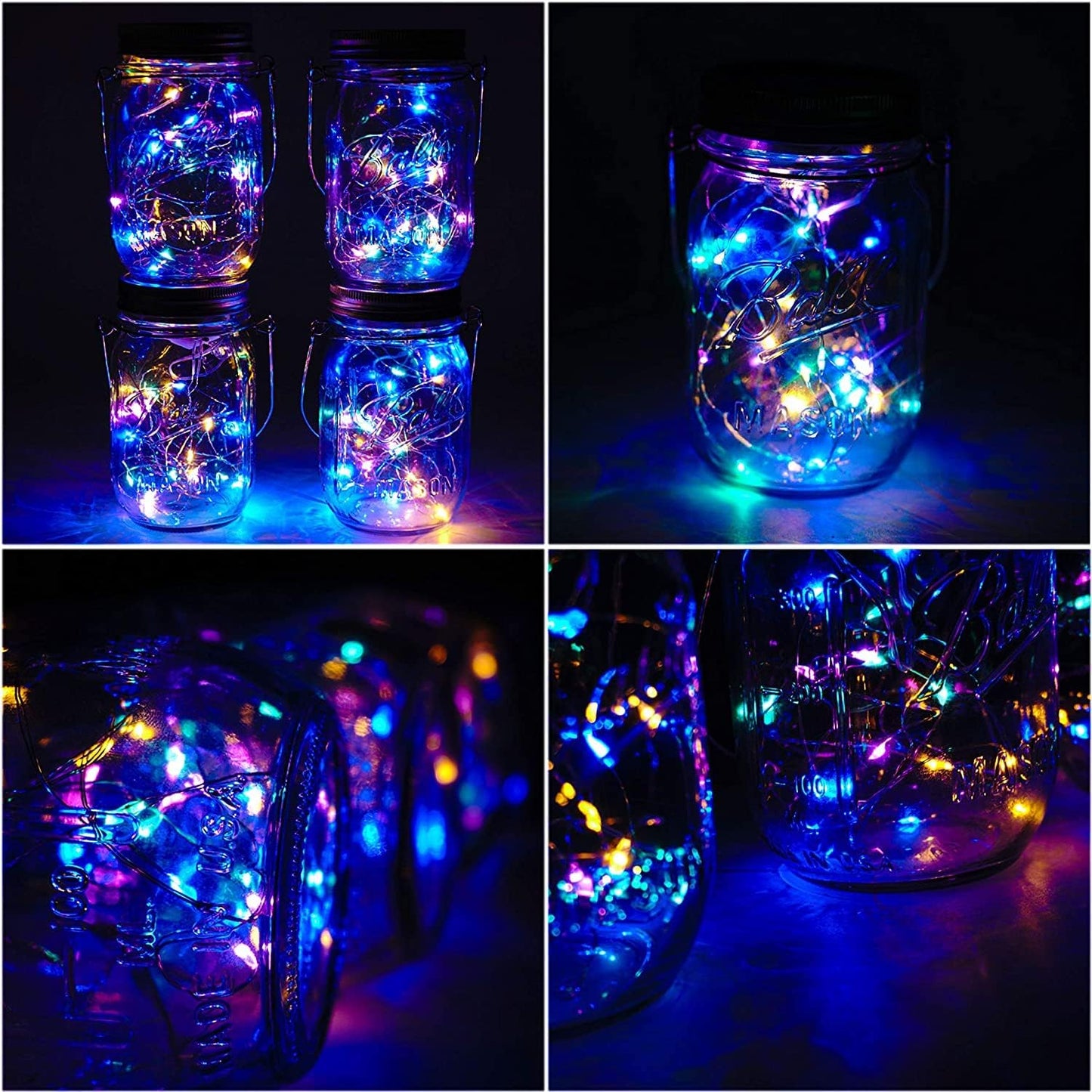 Solar Mason Jar Lid String Lights, 8 Pack 20 Led String Fairy Star Firefly Jar Lids Lights with 8 Hangers Included, for Patio Garden Wedding Lantern (Multi-Colored)
