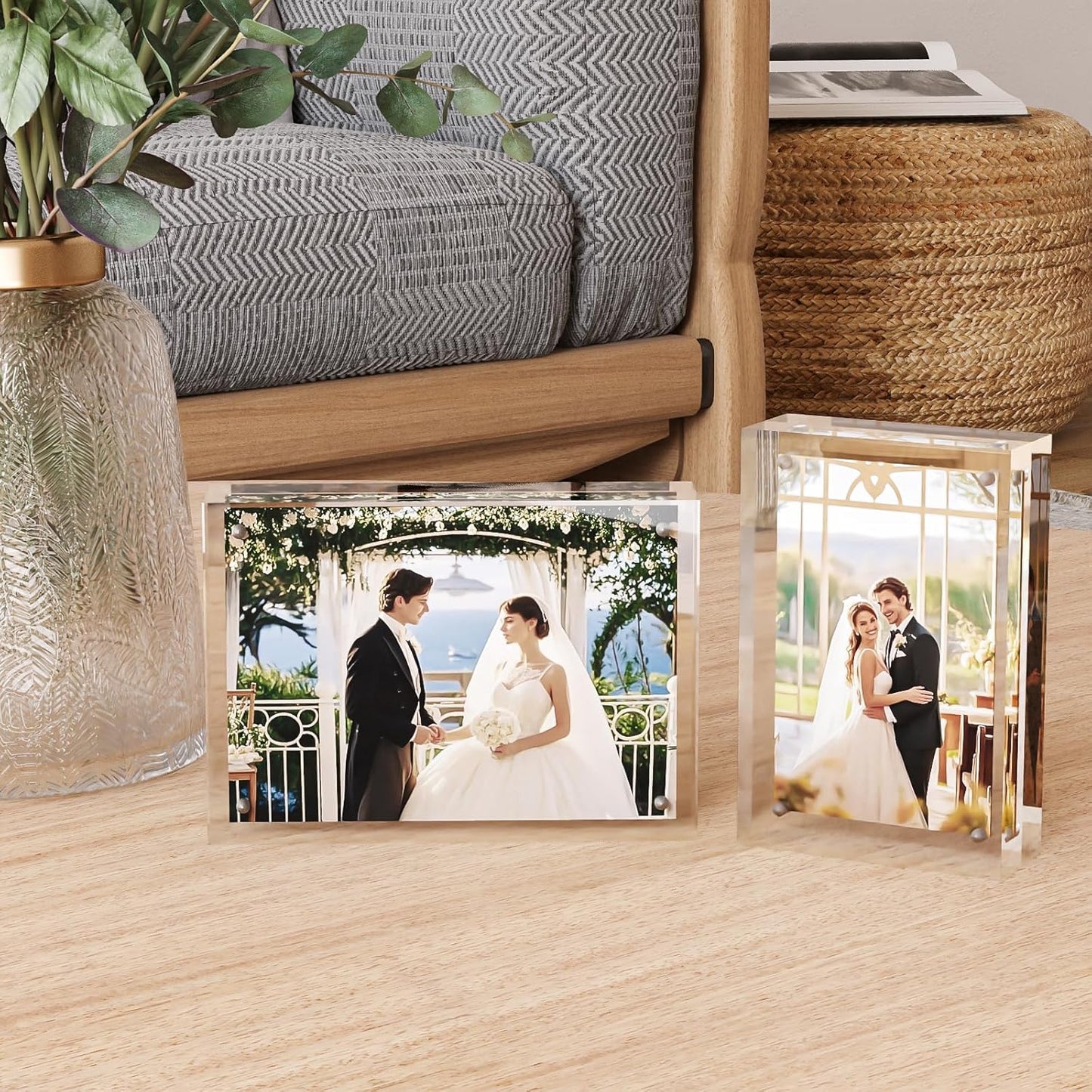 Egofine 4x6 Acrylic Frames 2 Pack, 20mm Thicker Frameless Clear Picture Frames, Double Sided Magnetic Picture Frames, Free Standing Desktop Display
