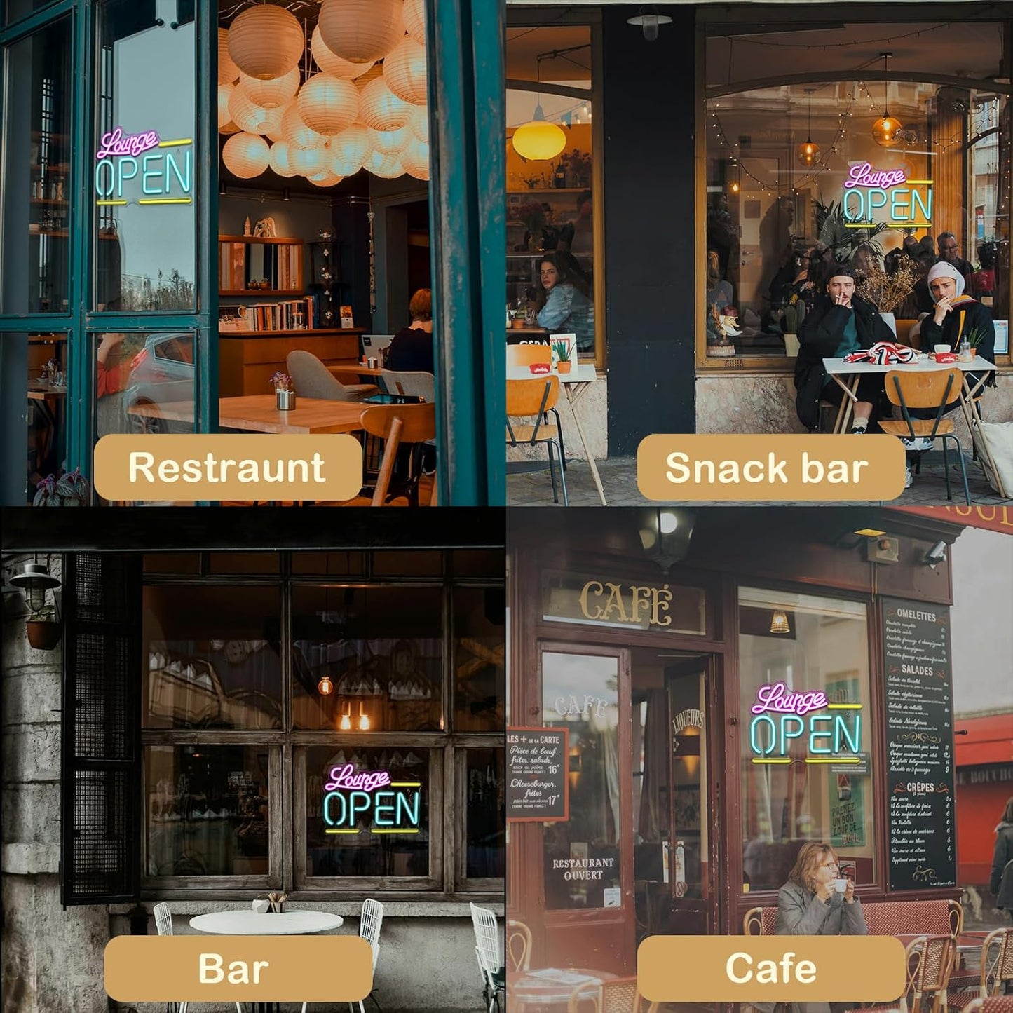 Lounge Open Neon Signs,Bright Led Light, Dimmable, for Business Walls, Shop Coffee, Salon Hotel Store 16.5'' * 12.2'' (USB Powered)