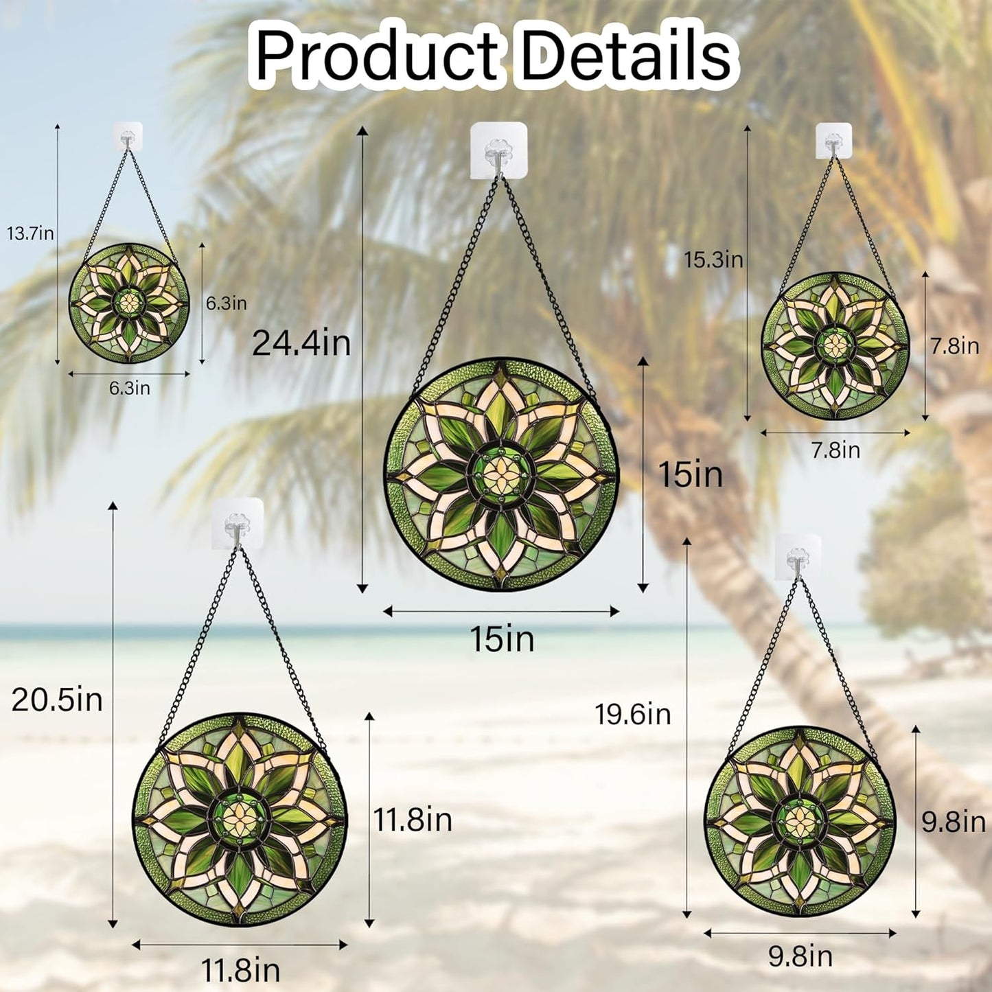 Stained Glass Window Hanging - White Green Boho Flower Suncatcher for Doors Window Home Sun Catchers Decor Christmas Mother's Day Birthday Gifts for Teacher Women Men Mom Nana 15 in