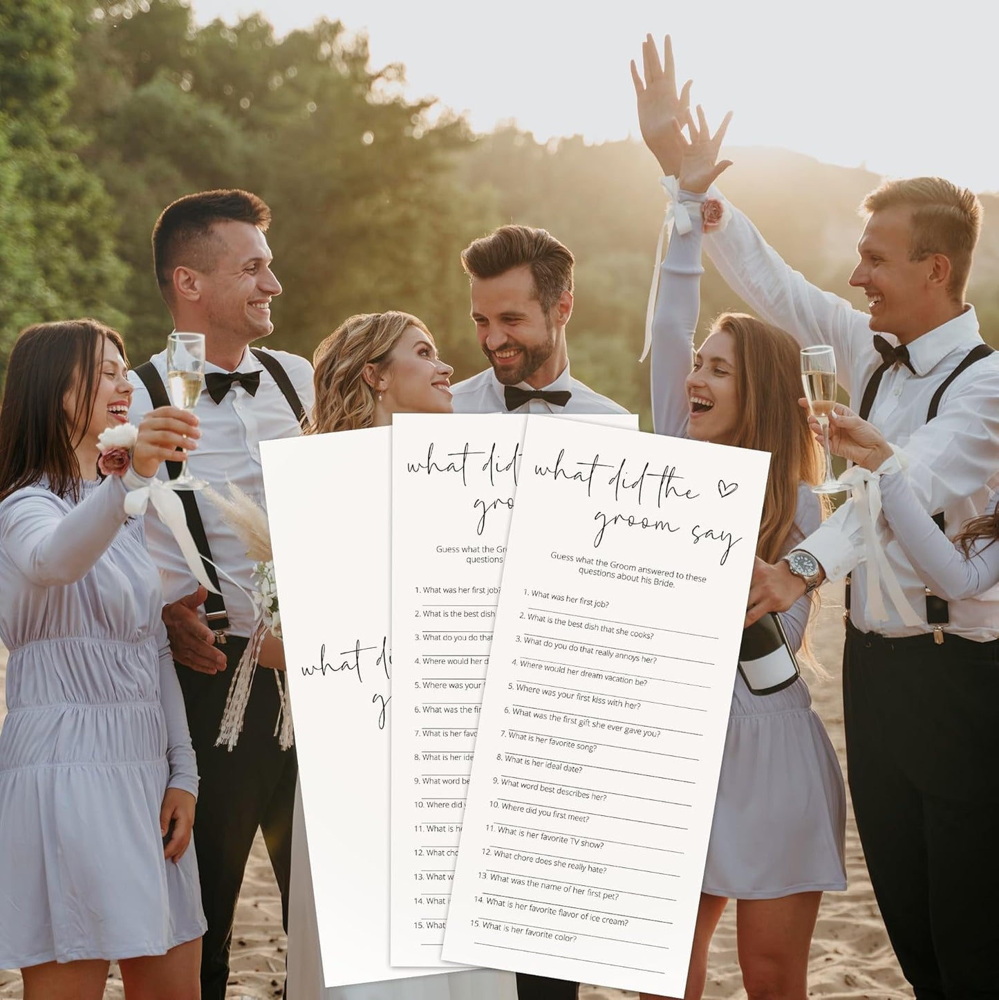 Bridal Shower Games, What Did The Groom Say, 25Pcs 4x9inch Minimalist White Double-Sided Bridal Game Cards, Wedding Shower Games for Guests, Engagement Bachelorette Party Supplies - A14