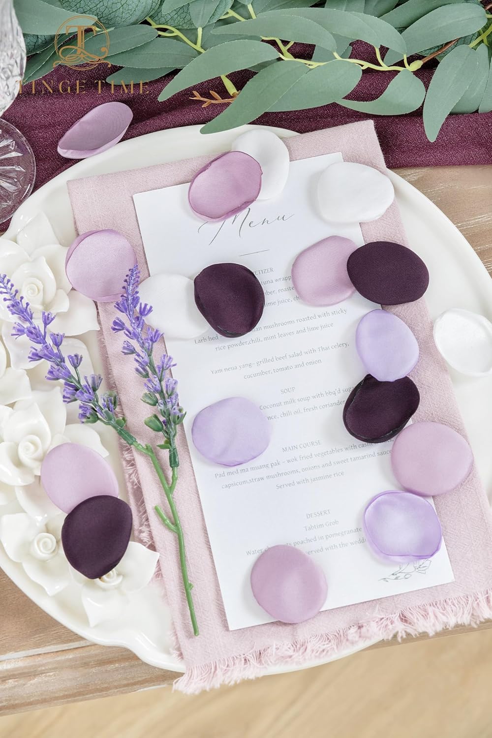 TINGE TIME 400pcs Silk Flower Petals for Wedding, Rose Petals for Decoration, Fake Flower Petals for Bridal Showers, Flower Girl Petals for Anniversaries and Parties (Lavender & Plum)