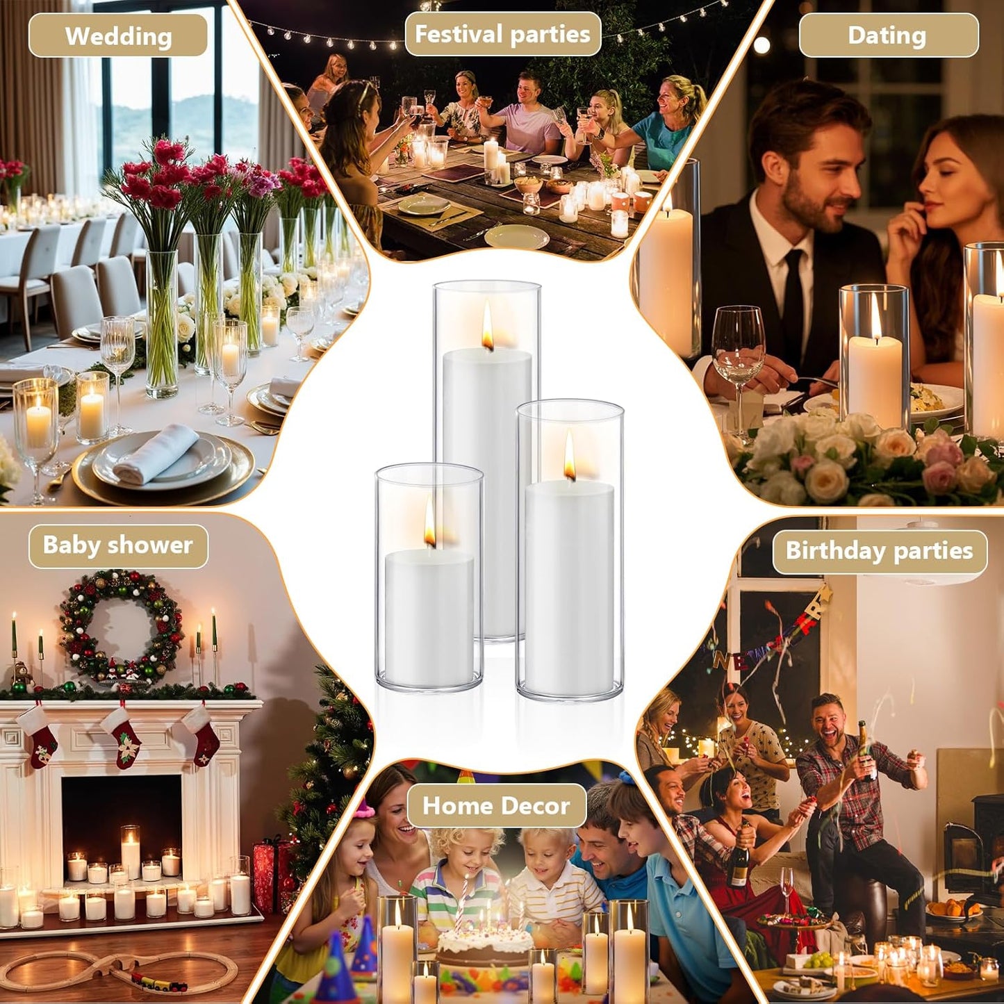 36 PCS White Pillar Candles with Glass Candle Holders Clear Hurricane Candle Holders Glass Cylinder Vases for Centerpieces Wedding Party, Event, Home Office (18 Candles+18 Candle Hoders)