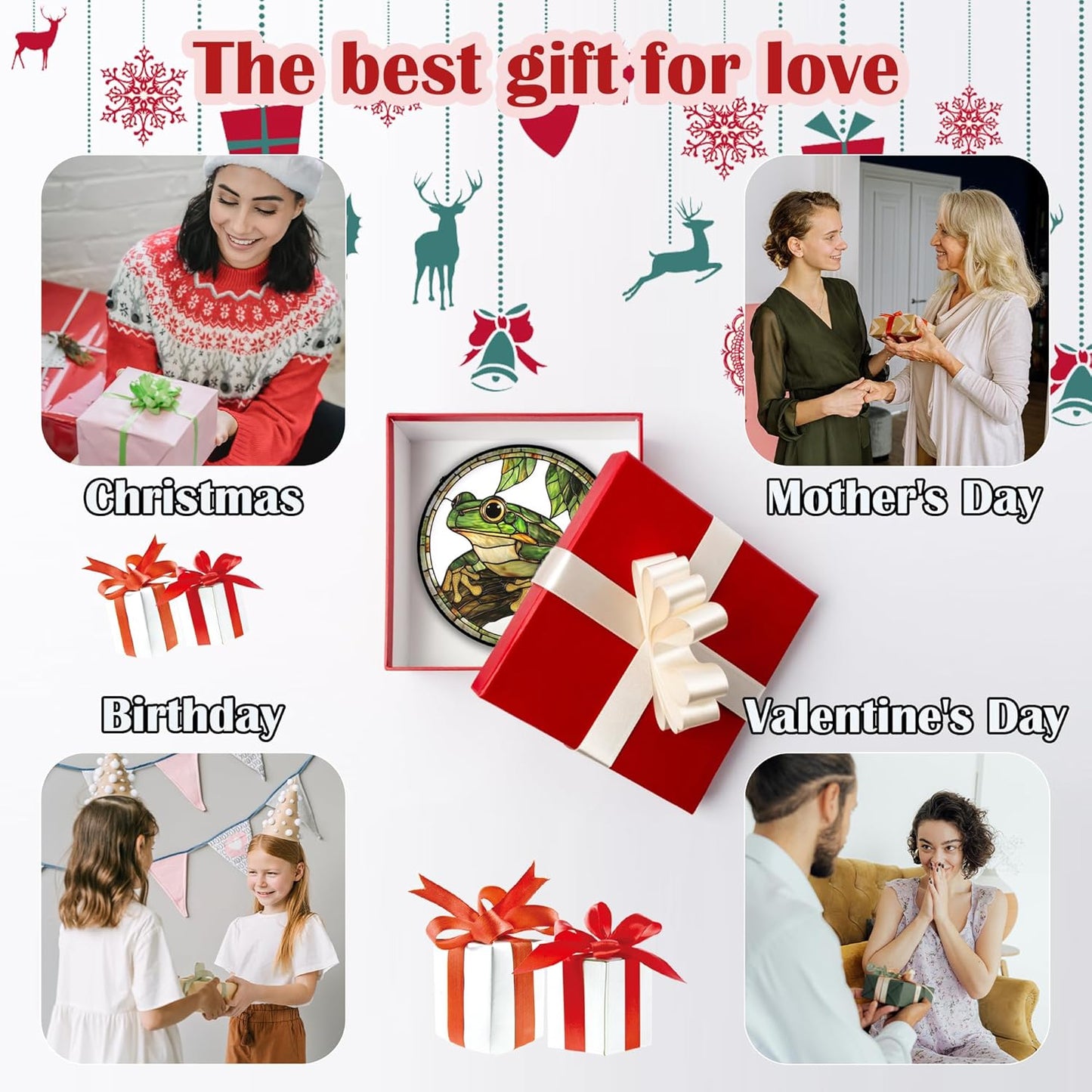 Stained Glass Window Hanging, Frog Green Leaf Sun Catchers Colorful Glass Panel Cool Suncatcher Decor for Birthday for Women, Men, Wife, Aunt, and Mom 7.8 in