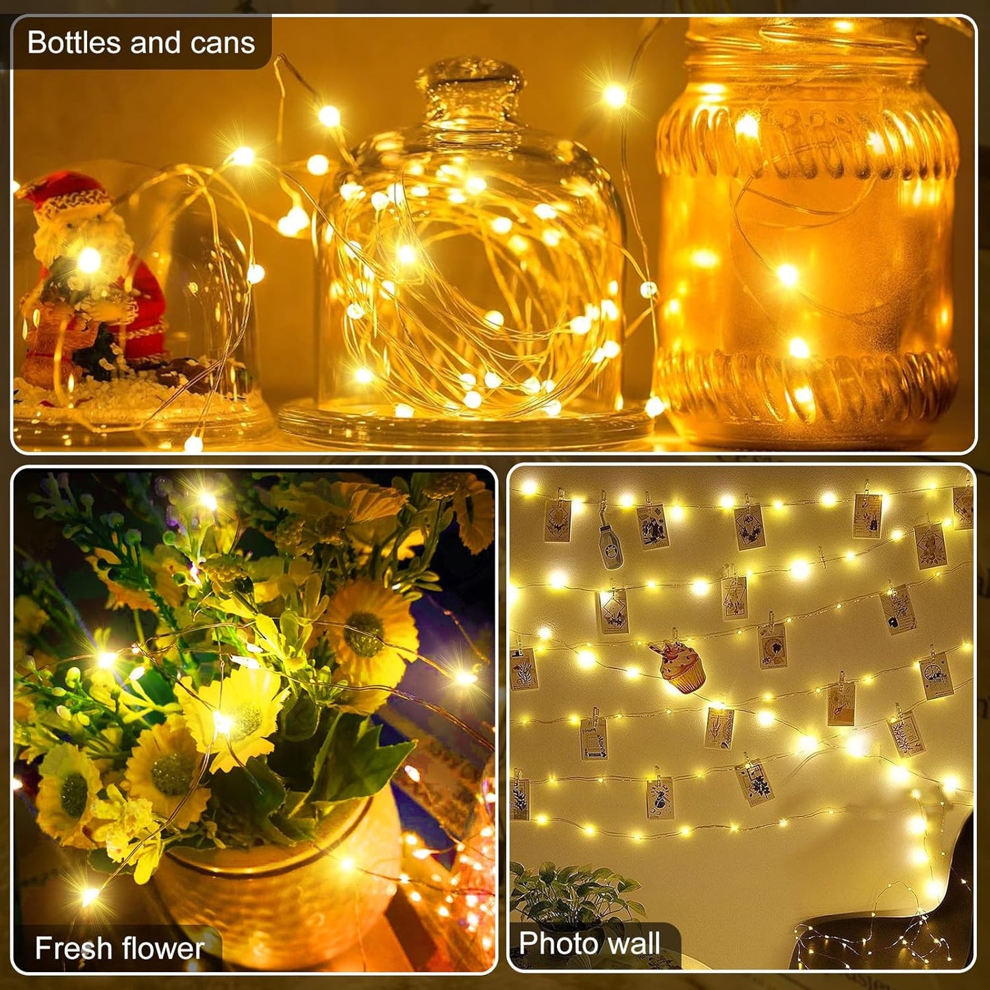 Aogist Led Fairy Lights 3 Modes Battery Operated String Lights Waterproof Silver Wire 7 Feet Firefly Starry Moon Mason Jar Lights for DIY Wedding Party Christmas (Warm White, 8 Pack)